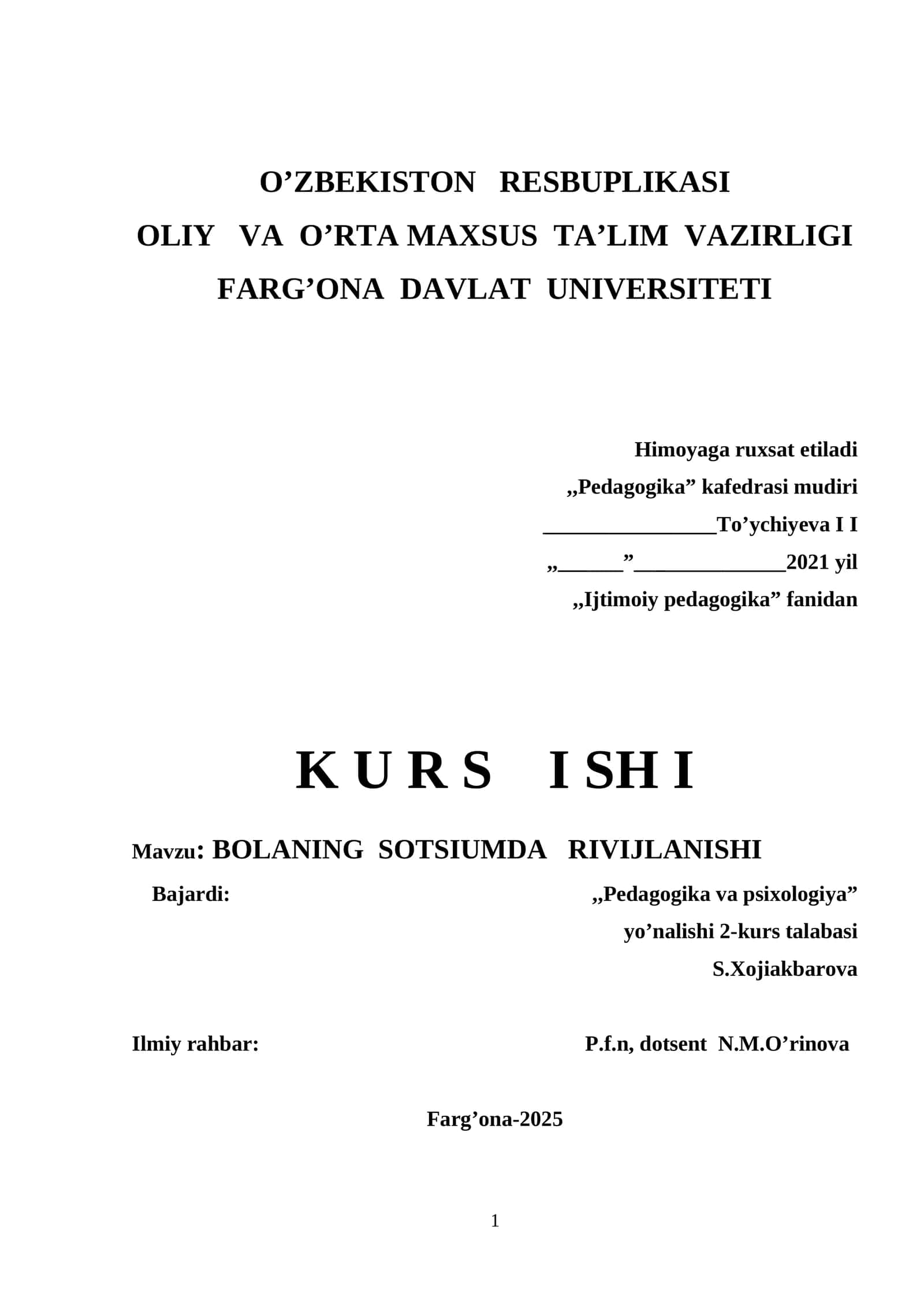 BOLANING SOTSIUMDA RIVOJLANISHI