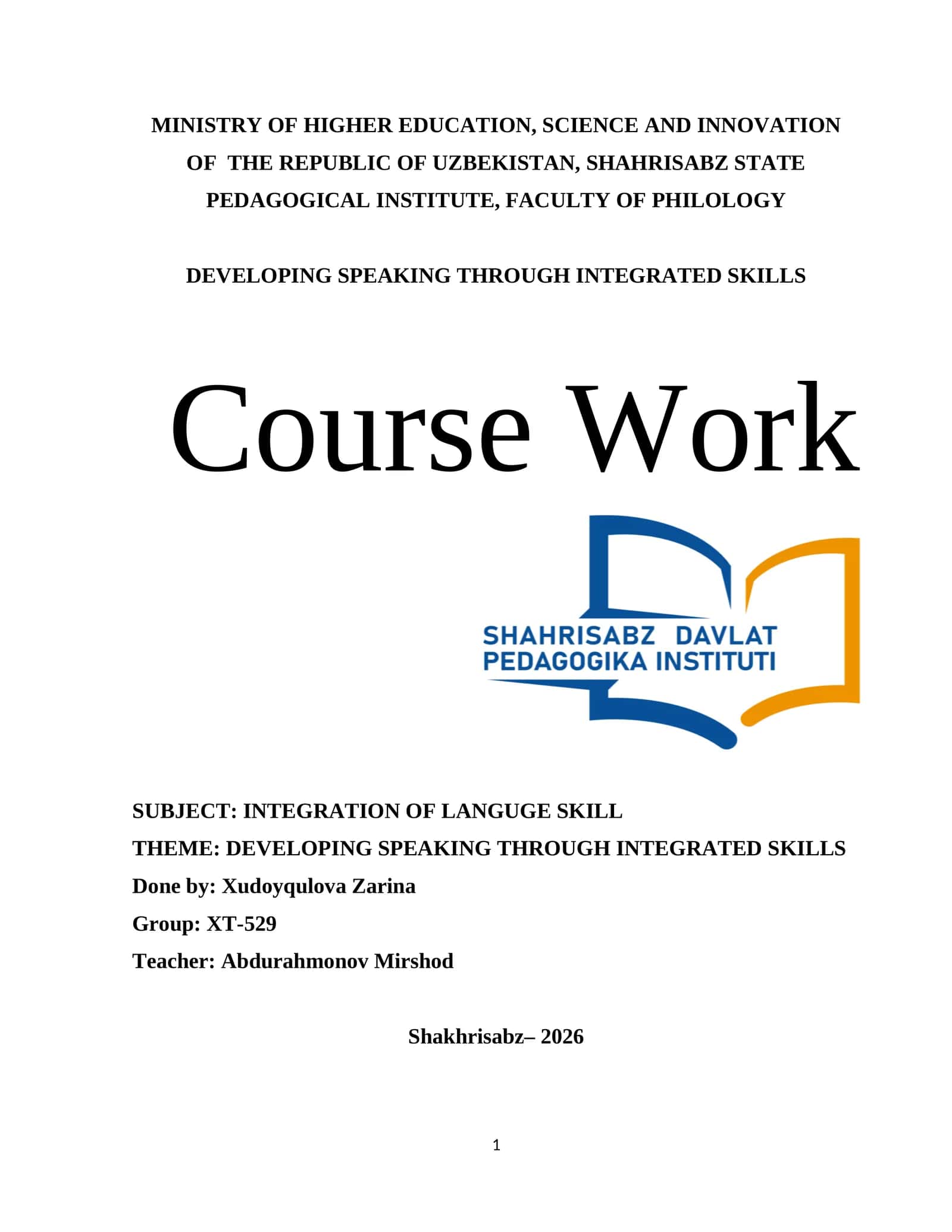 Developing Speaking Through Integrated Skills