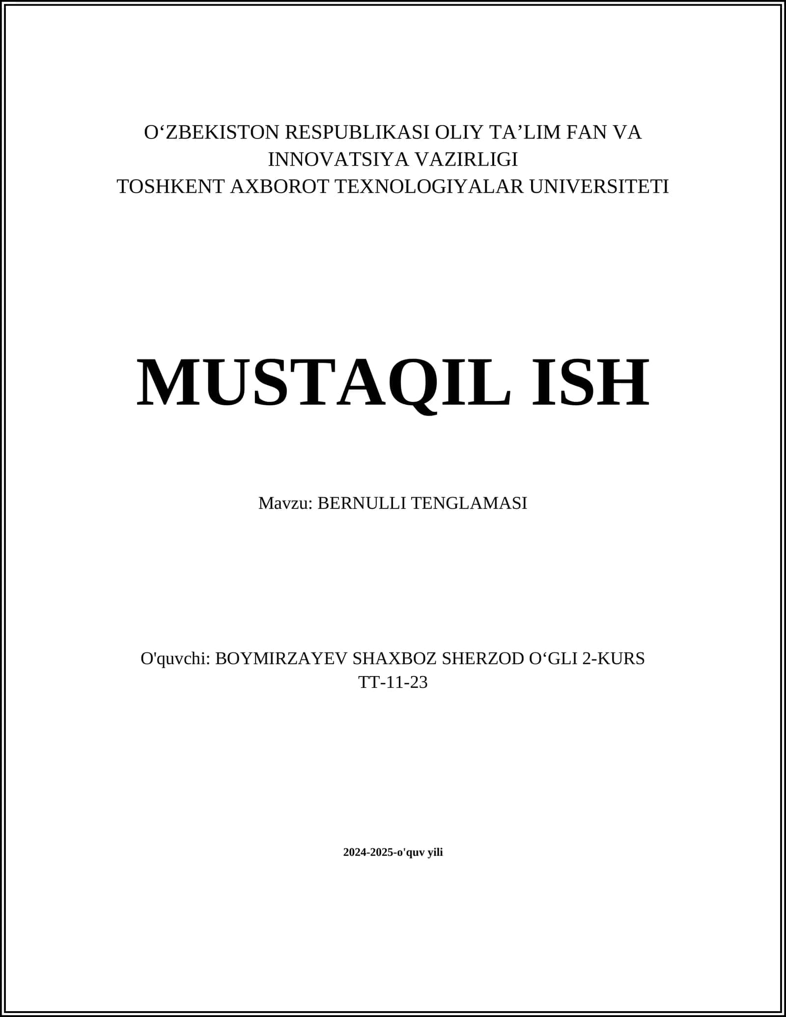 BERNULLI TENGLAMASI