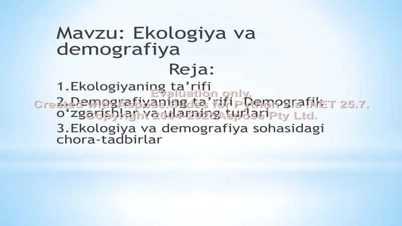 Ekologiya va demografiya haqida taqdimot