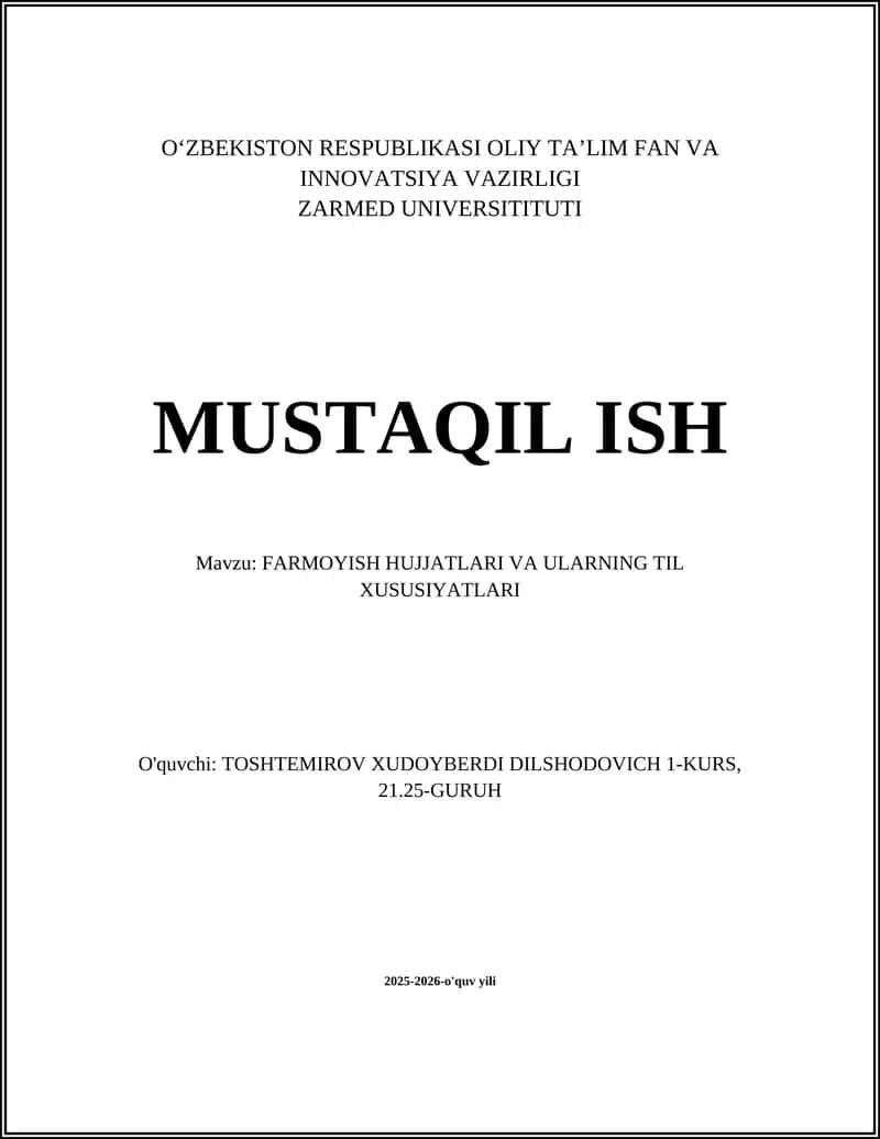 Farmoyish hujjatlari va ularning til xususiyatlari