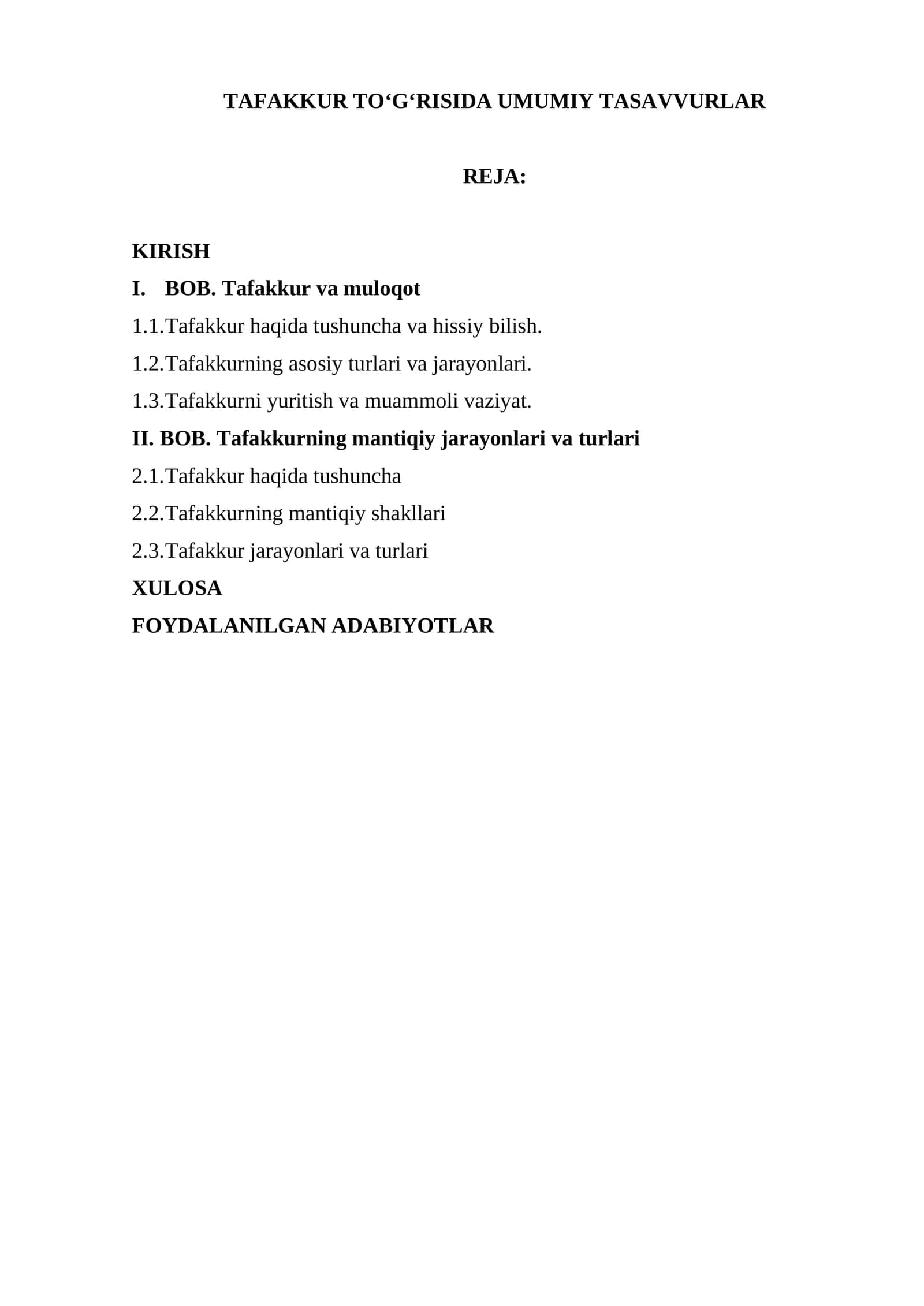 TAFAKKUR TO‘G‘RISIDA UMUMIY TASAVVURLAR