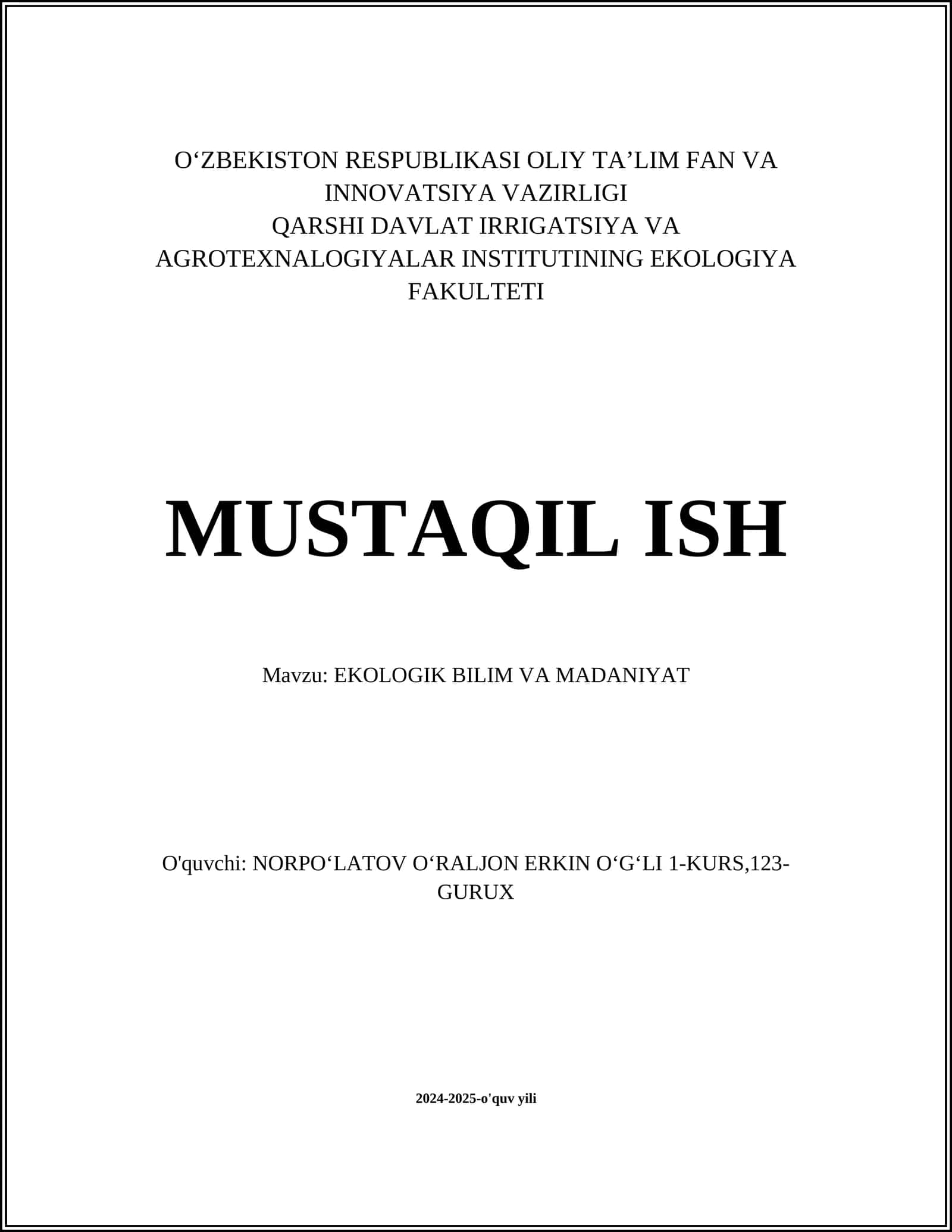 Ekologik O'quv Dasturlari