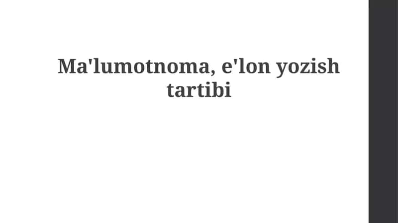E'lon Ma'lumotnomasi