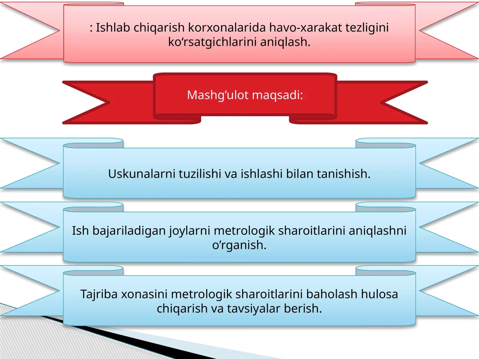 Havo-xarakat tezligini ko‘rsatgichlarini aniqlash