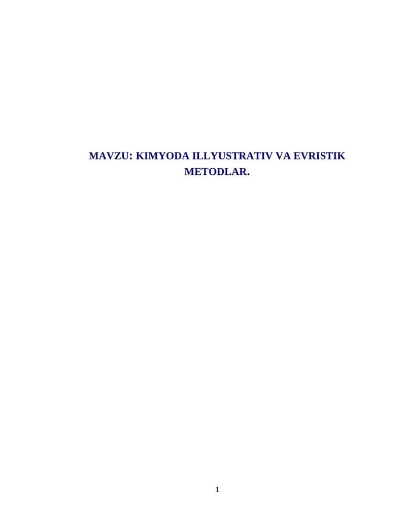 KIMYODA ILLYUSTRATIV VA EVRISTIK METODLAR