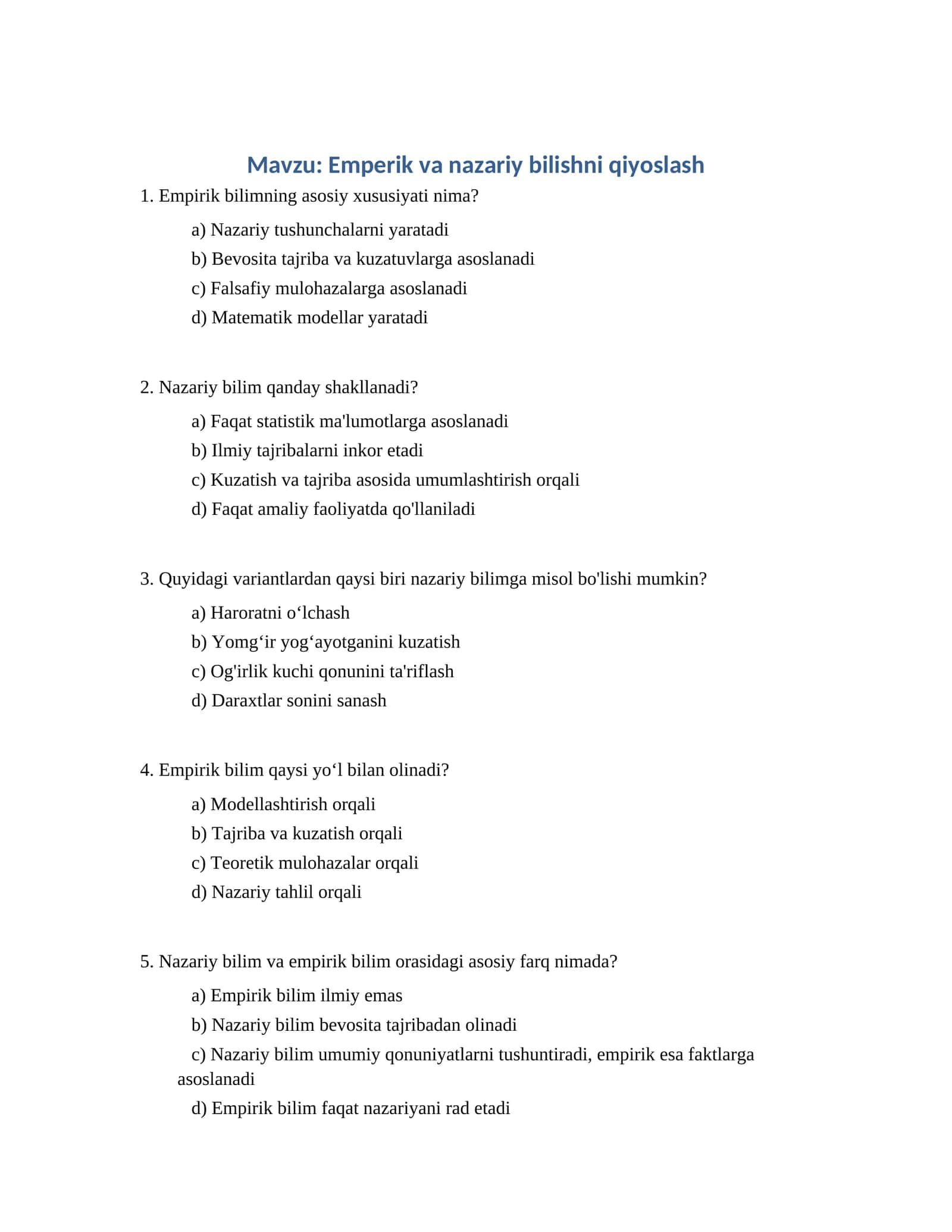 Emperik va nazariy bilishni qiyoslash