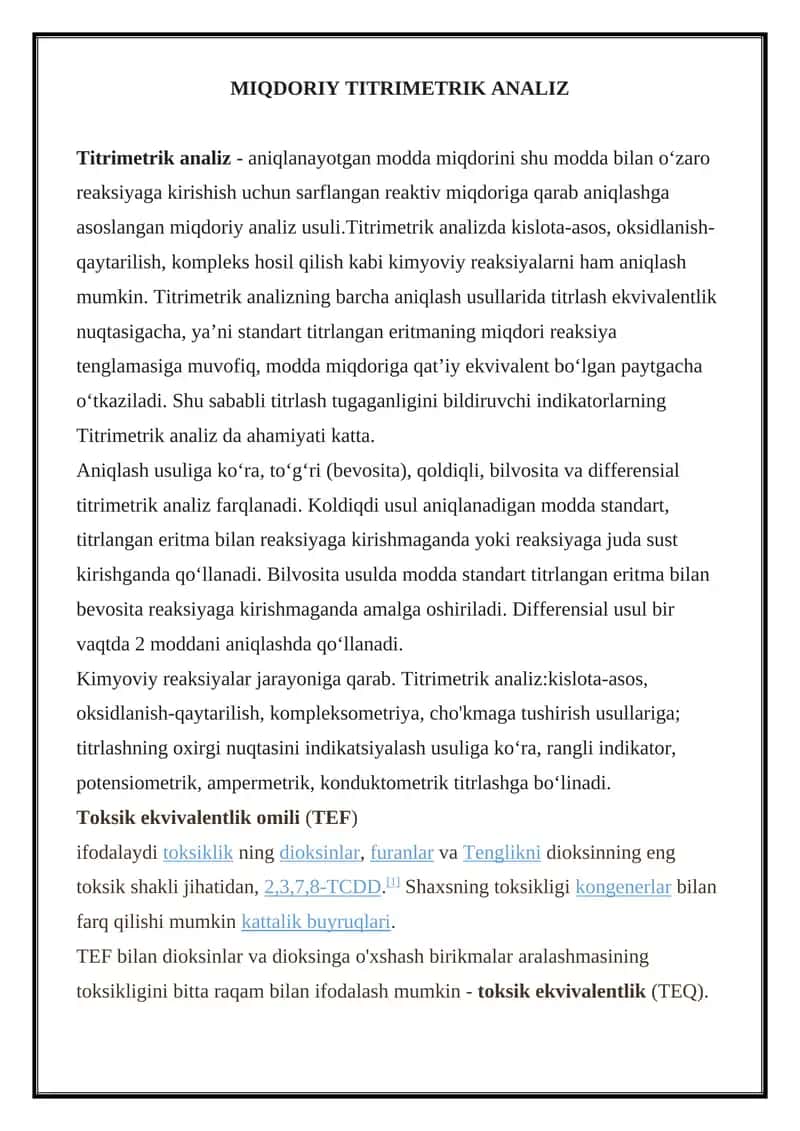 MIQDORIY TITRIMETRIK ANALIZ