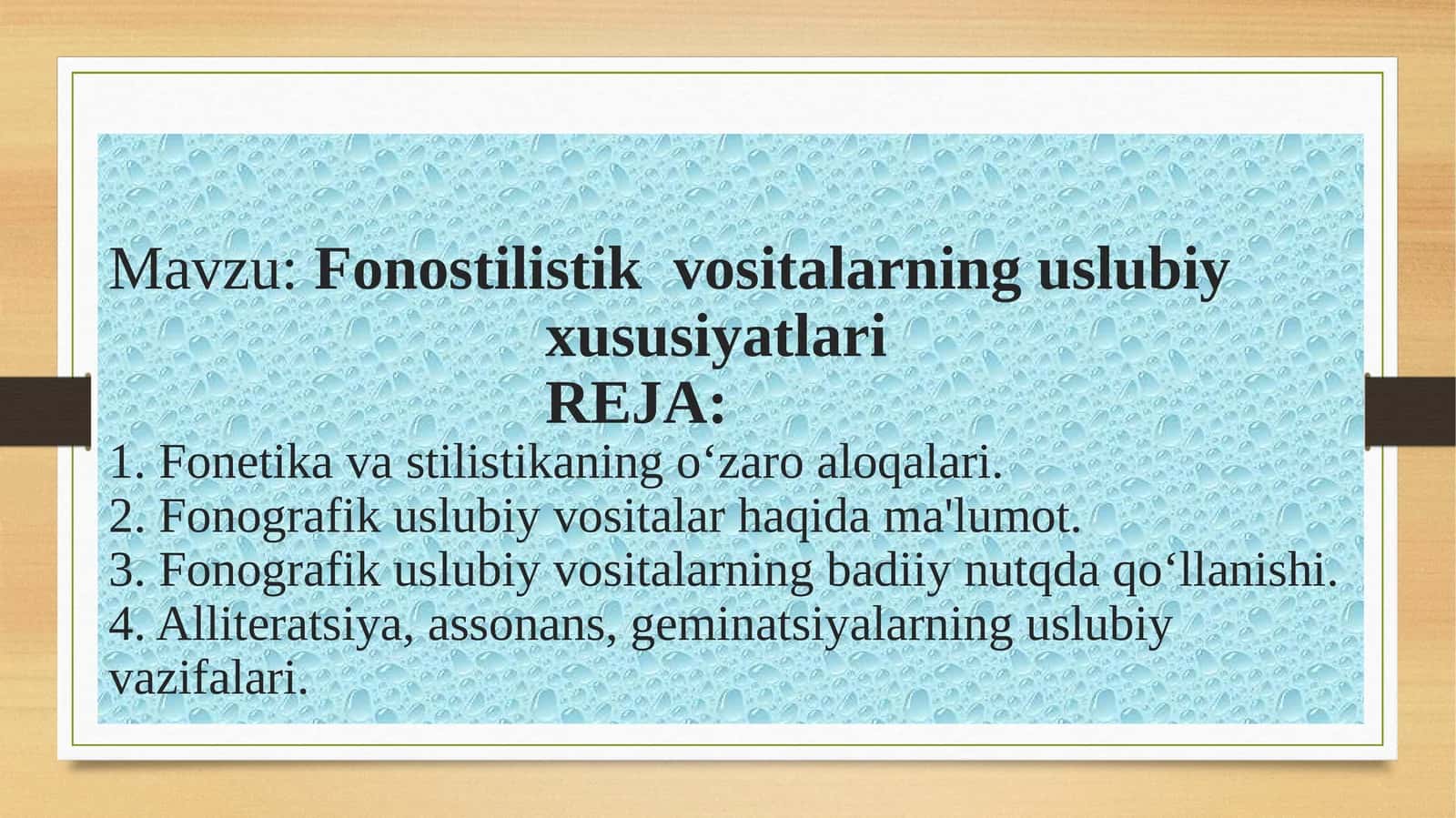 Fonostilistik vositalarning uslubiy xususiyatlari