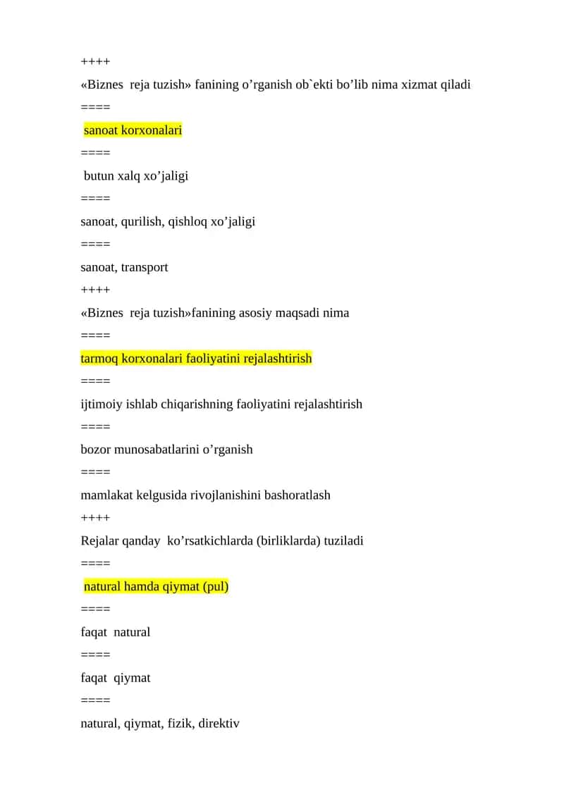 Biznes rejasi tuzish