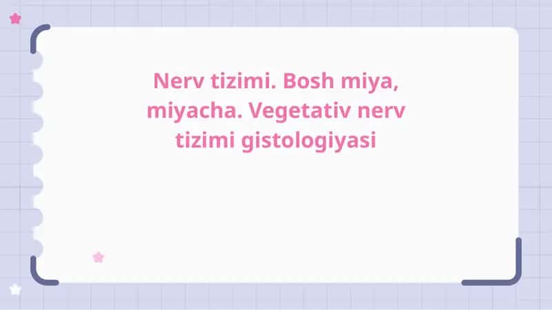 Nerv tizimi . Bosh miya , miyacha , vegitativ nerv tizimi gistalogiyasi