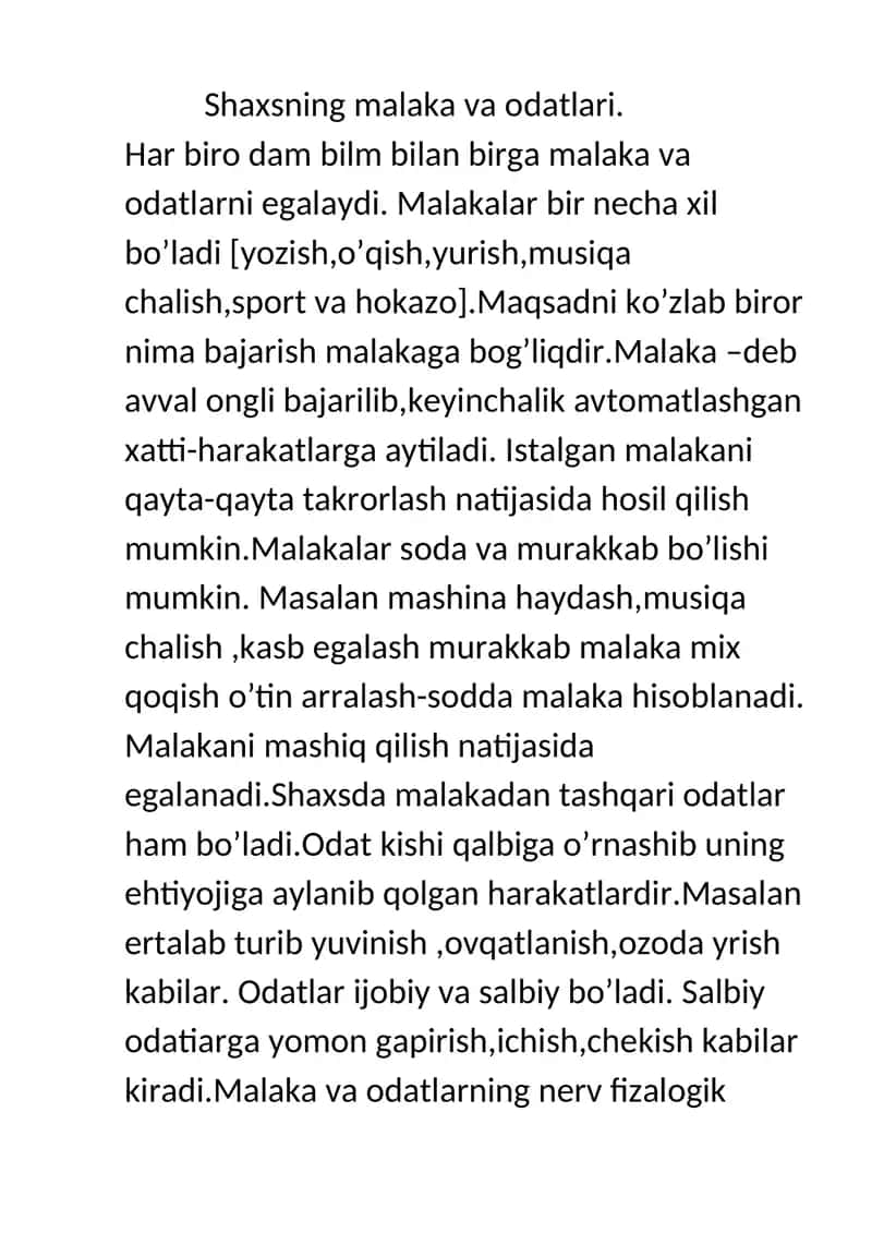 Shaxsning malaka va odatlari