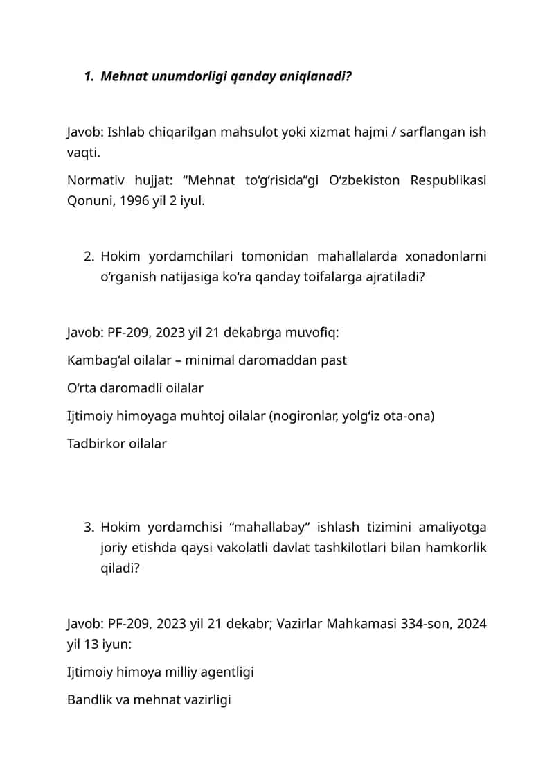 hokim yordamchilari uchun suhbat savol-javob