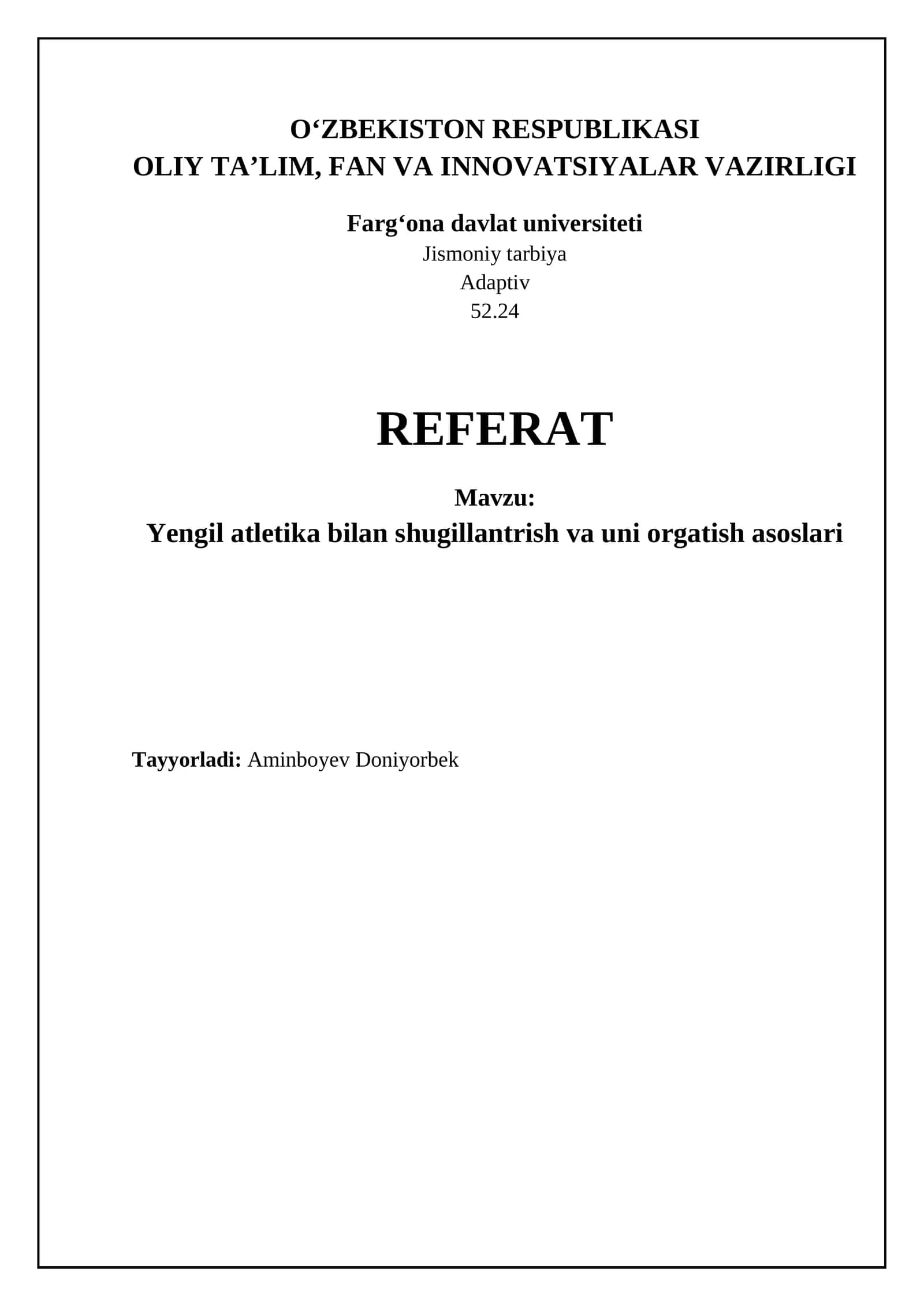 Yengil atletika bilan shugillantrish va uni orgatish asoslari