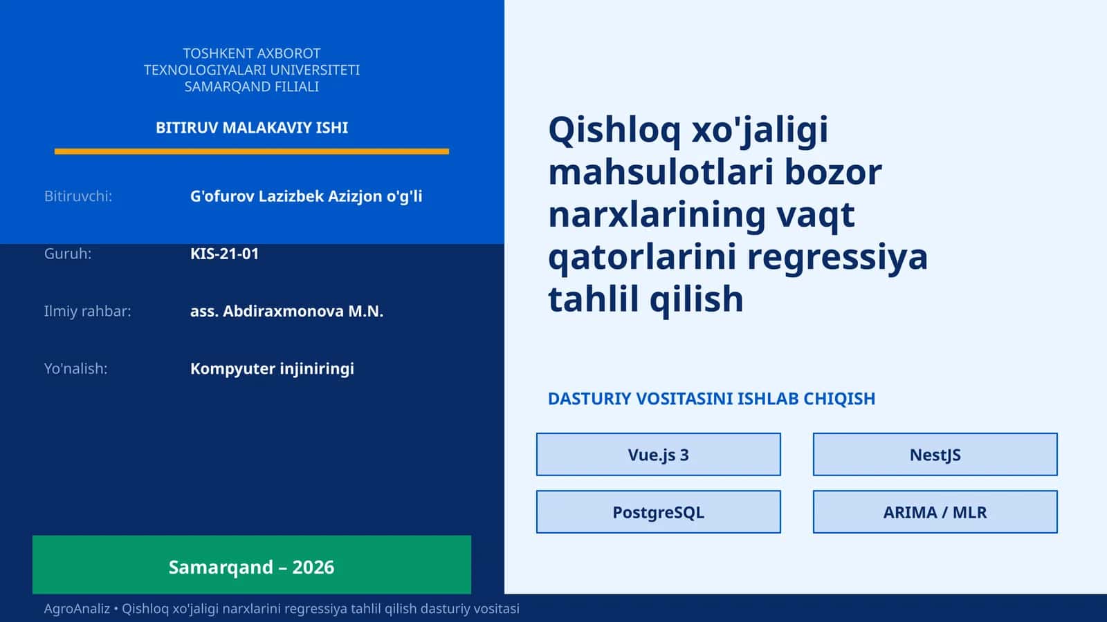 QISHLOQ XO'JALIGI NARXLARINI REGRESSIYA TAHLIL QILISH
