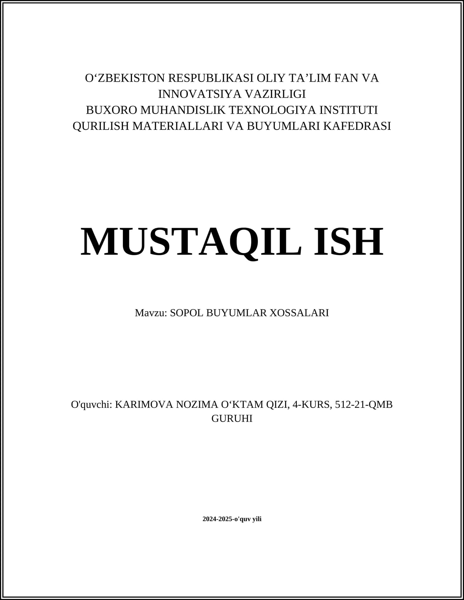 SOPOL BUYUMLAR XOSSALARI