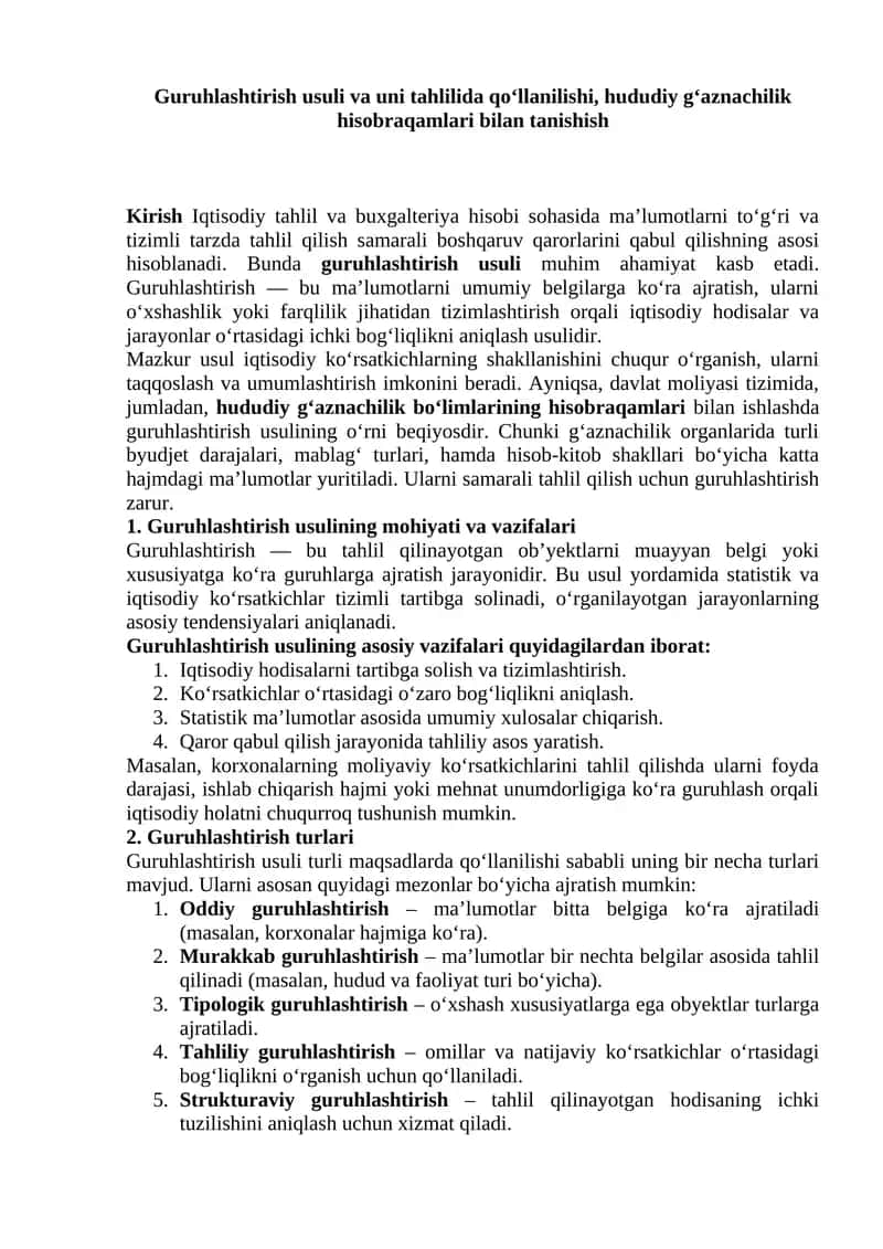 Guruhlashtirish usuli