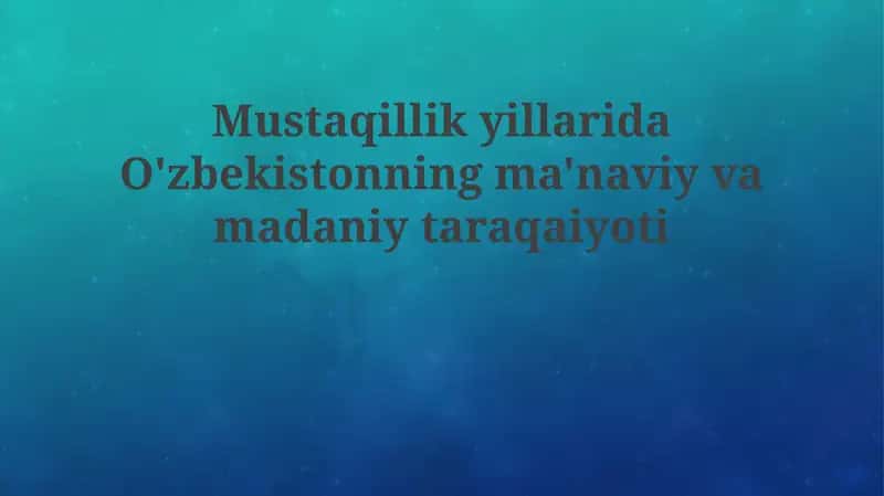 Mustaqillik Yillarida Ma'naviy Tiklanish