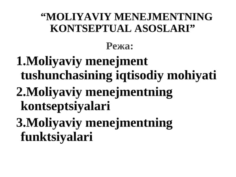 Moliyaviy menejmentning kontseptual asoslari