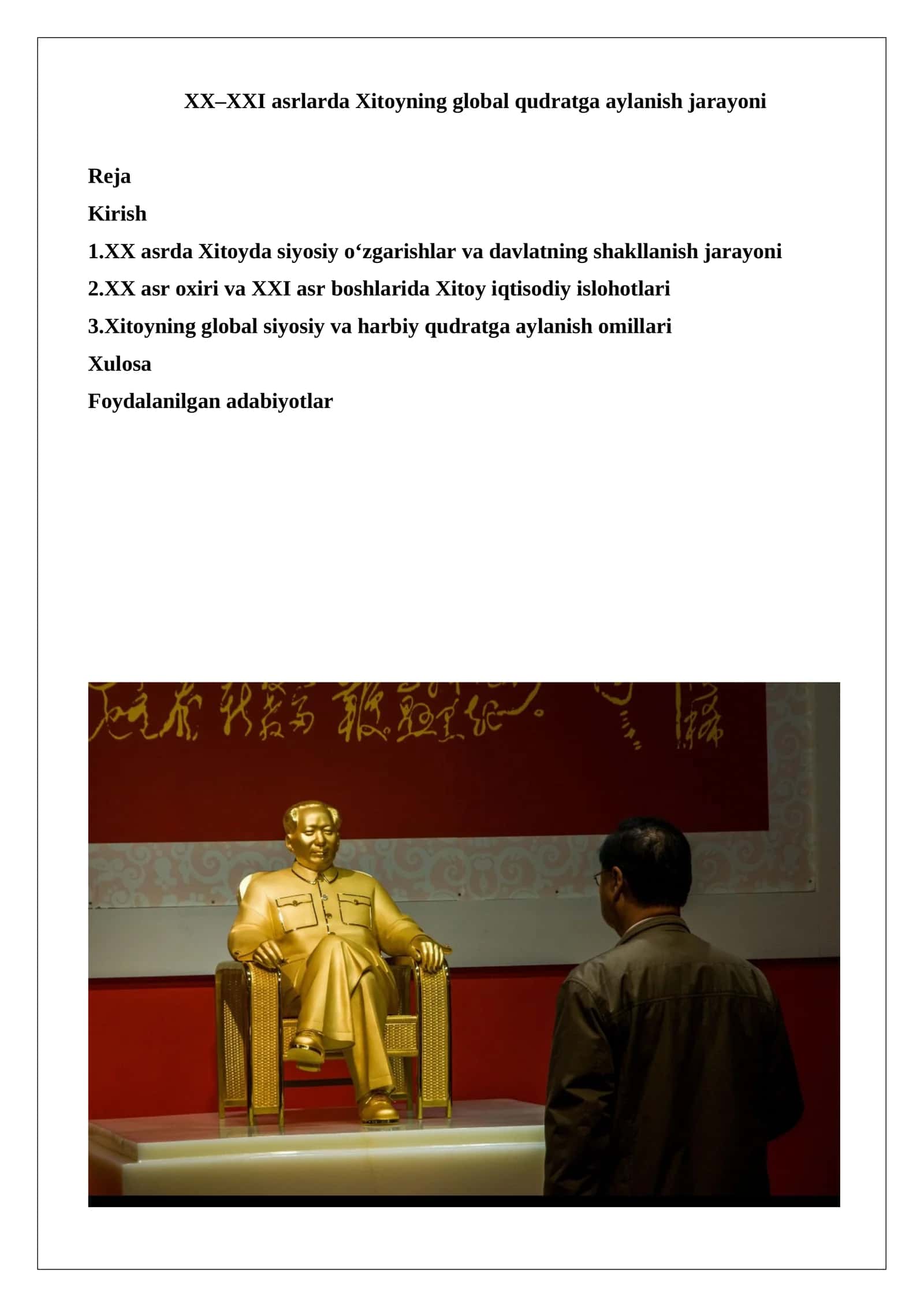 XX–XXI asrlarda Xitoyning global qudratga aylanish jarayoni