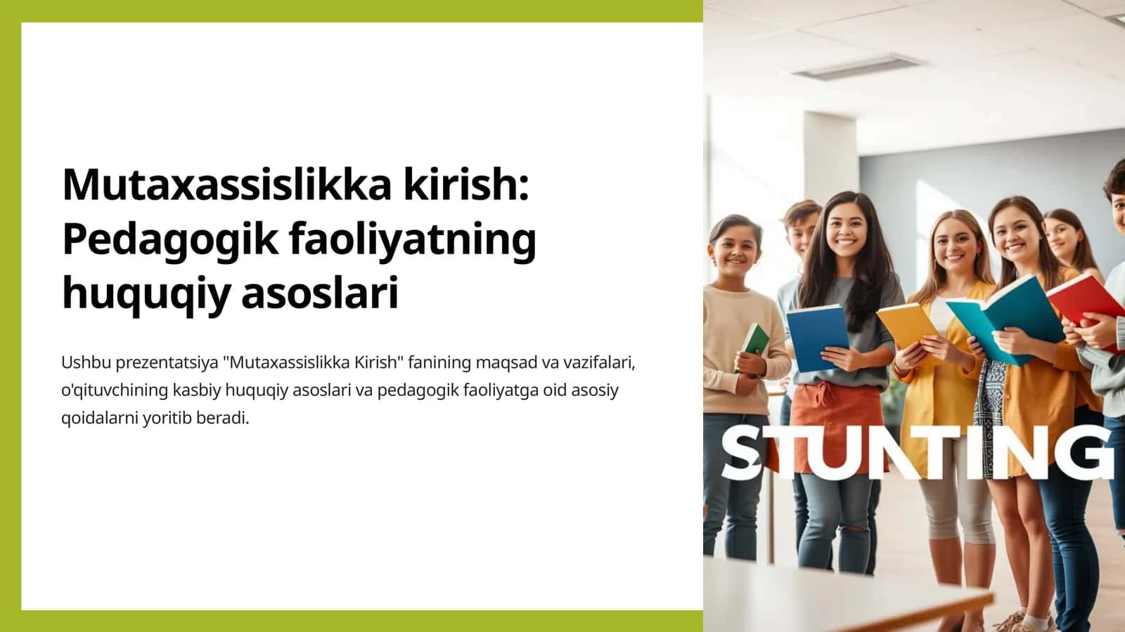 Ushbu prezentatsiya "Mutaxassislikka Kirish" fanining maqsad va vazifalari