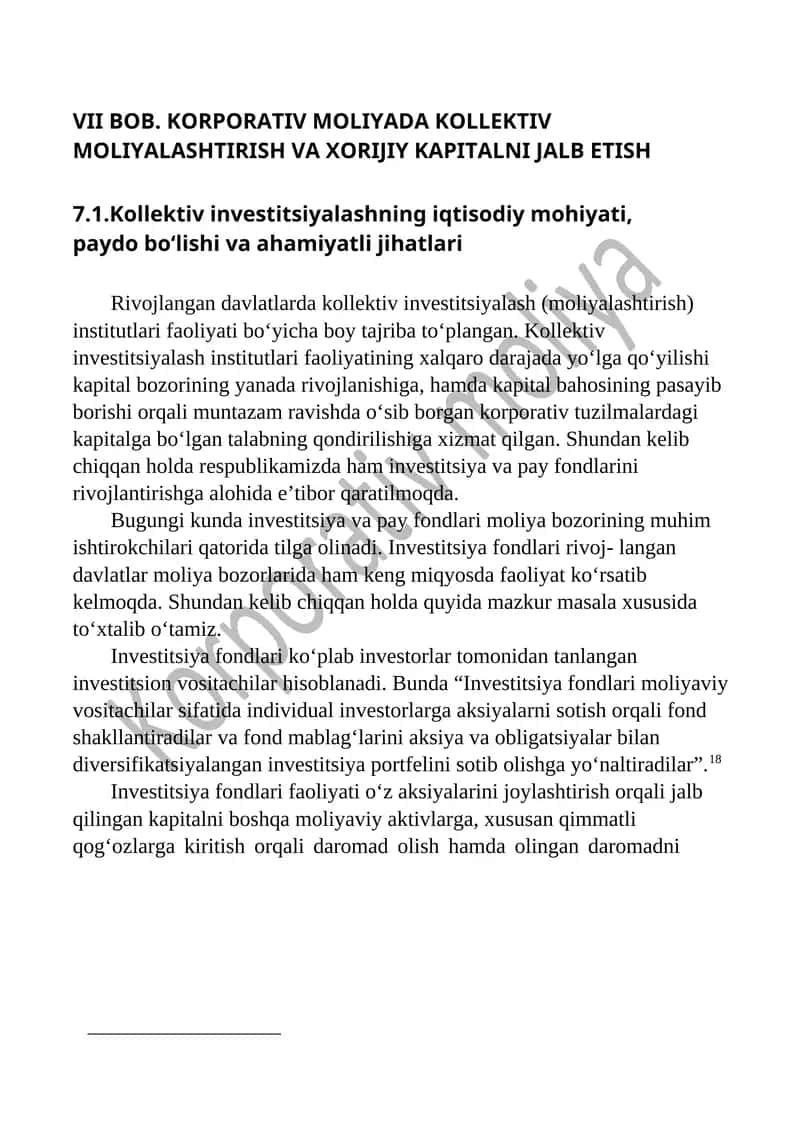 KORPORATIV MOLIYADA KOLLEKTIV MOLIYALASHTIRISH VA XORIJIY KAPITALNI JALB ETISH