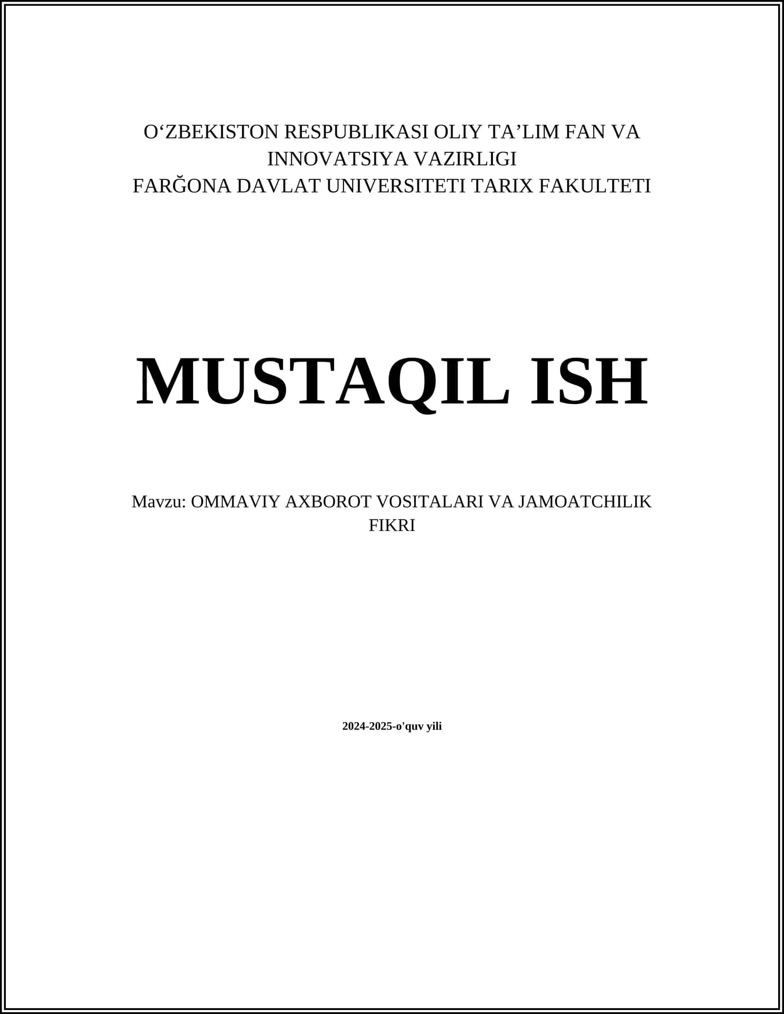OMMAVIY AXBOROT VOSITALARI VA JAMOATCHILIK FIKRI