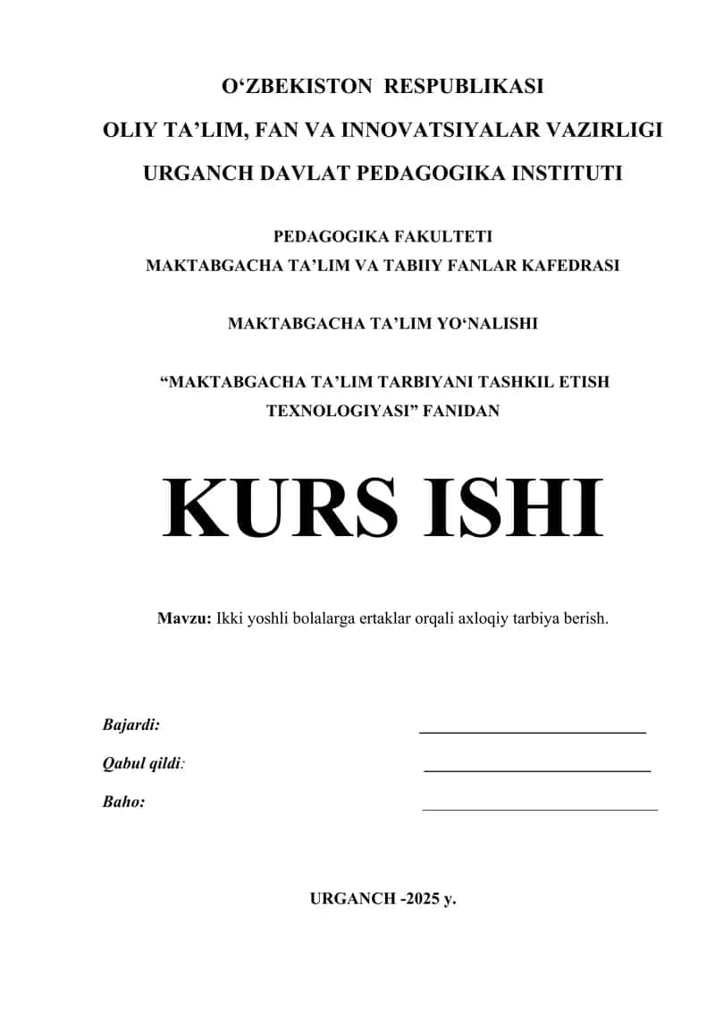 MAKTABGACHA TA’LIM TARBIYANI TASHKIL ETISH TEXNOLOGIYASI