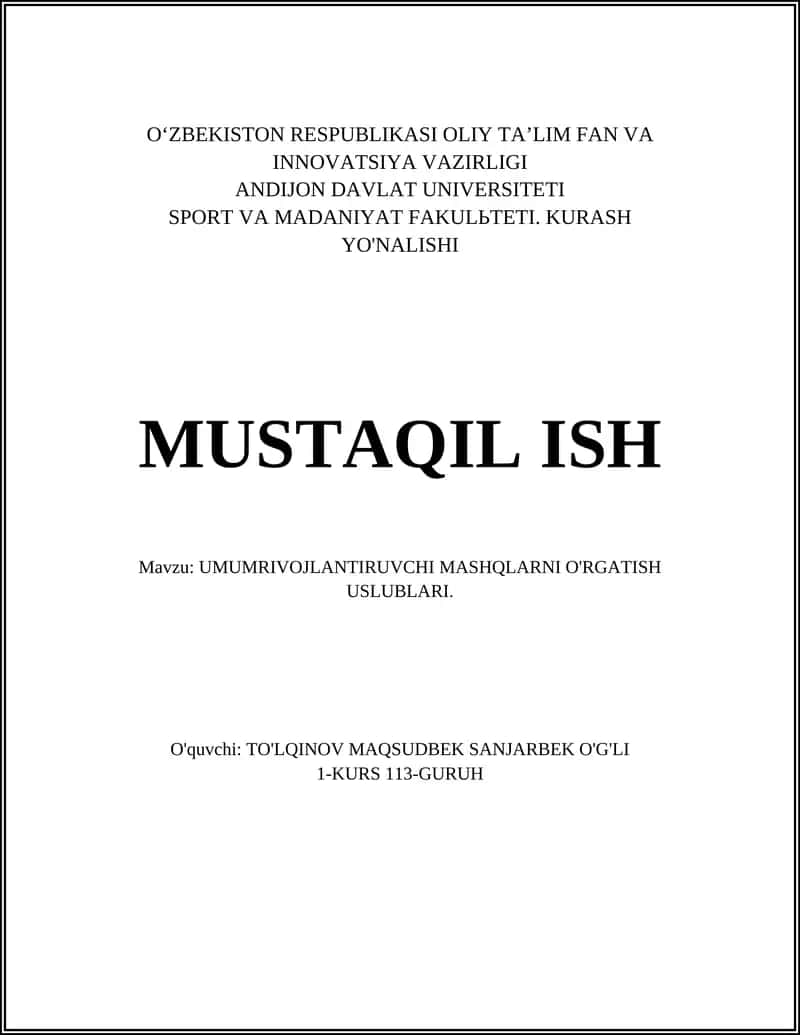 UMUMRIVOJLANTIRUVCHI MASHQLARNI O'RGATISH USLUBLARI