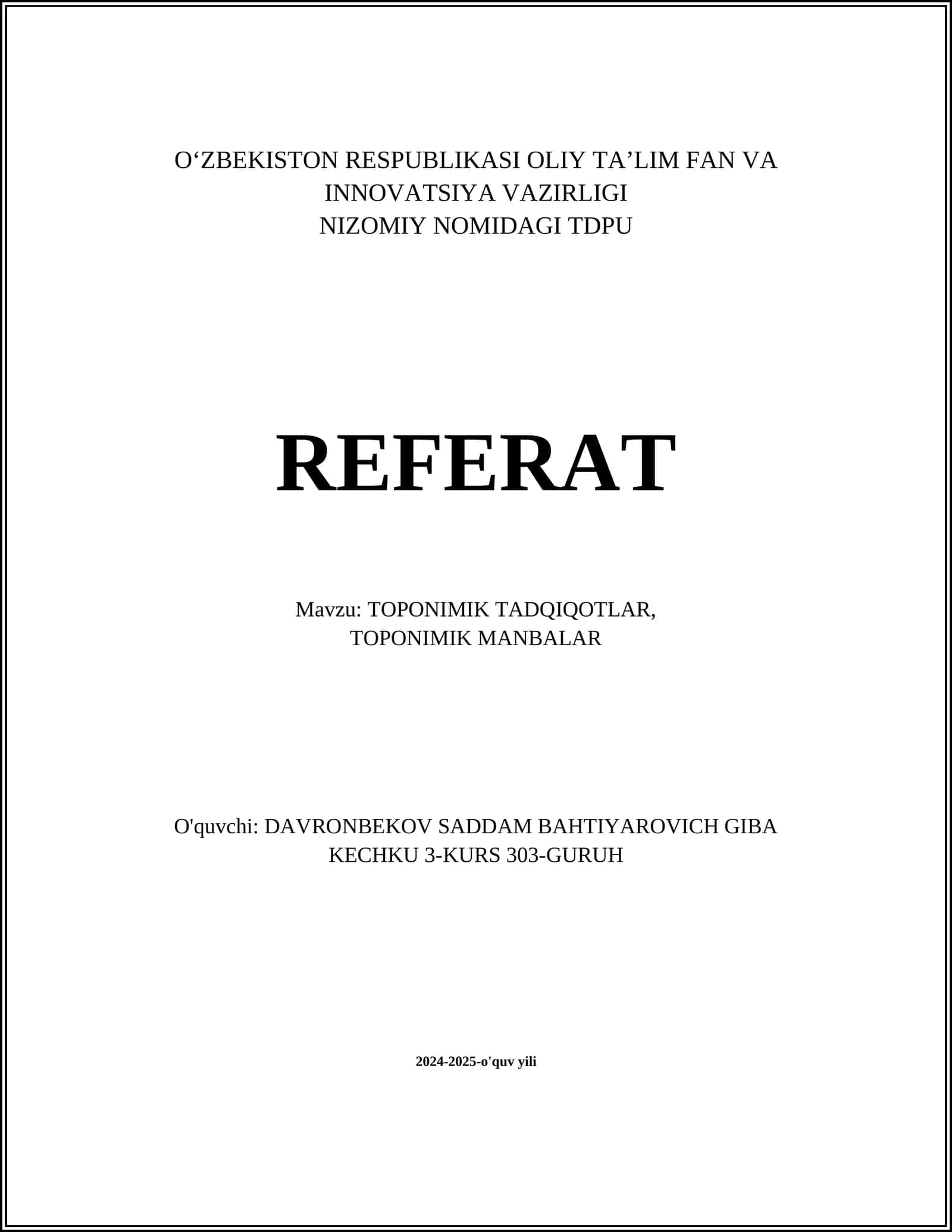 TOPONIMIK TADQIQOTLAR