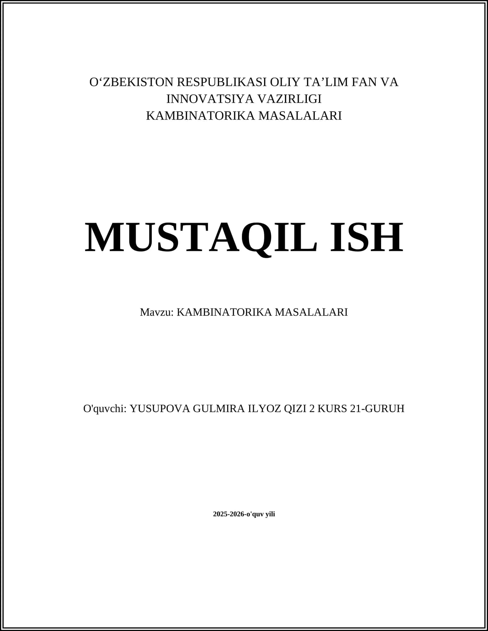 KAMBINATORIKA MASALALARI