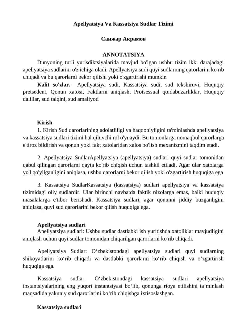 Apellyatsiya Va Kassatsiya Sudlar Tizimi