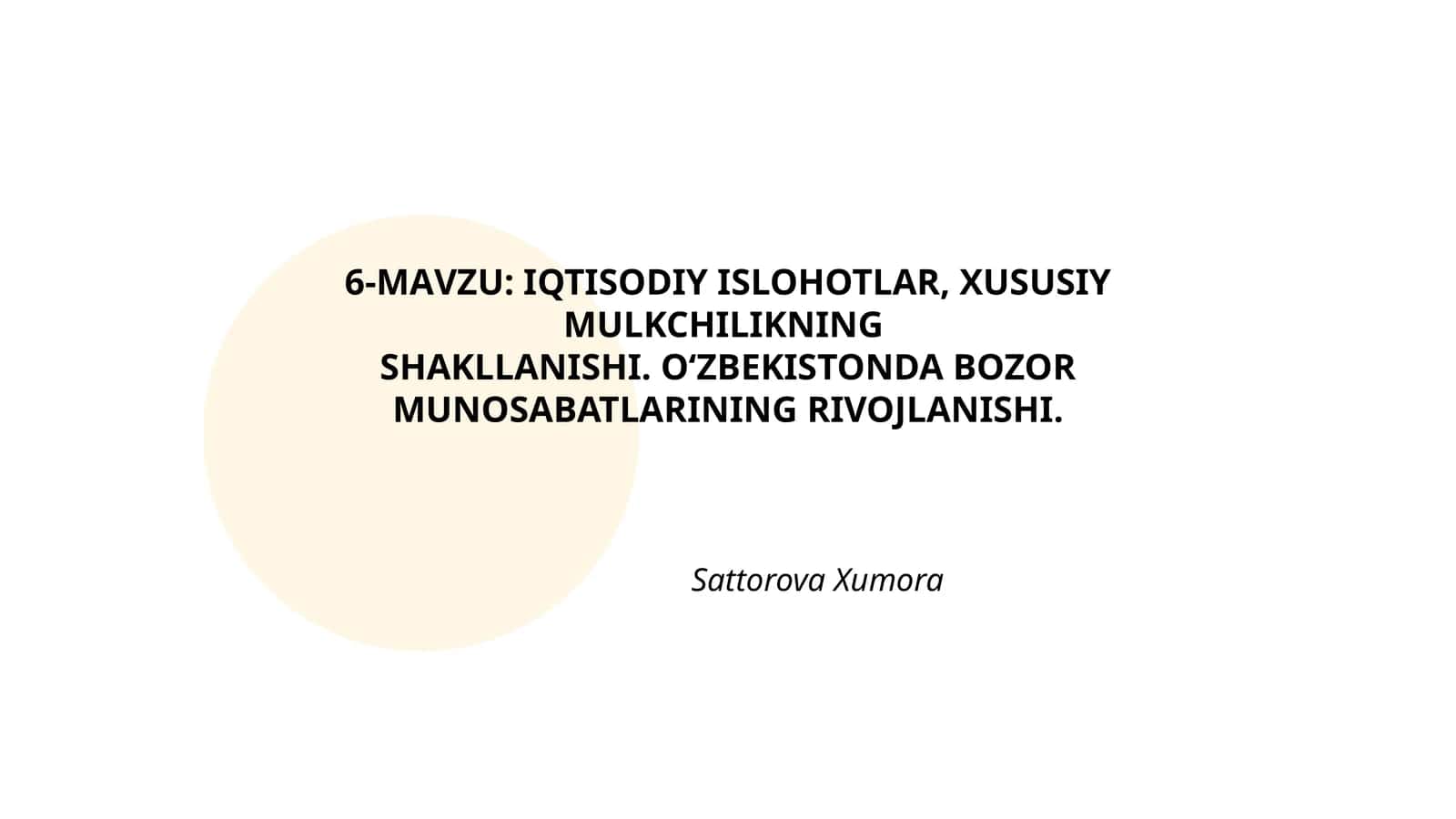 IQTISODIY ISLOHOTLAR, XUSUSIY MULKCHILIKNING SHAKLLANISHI