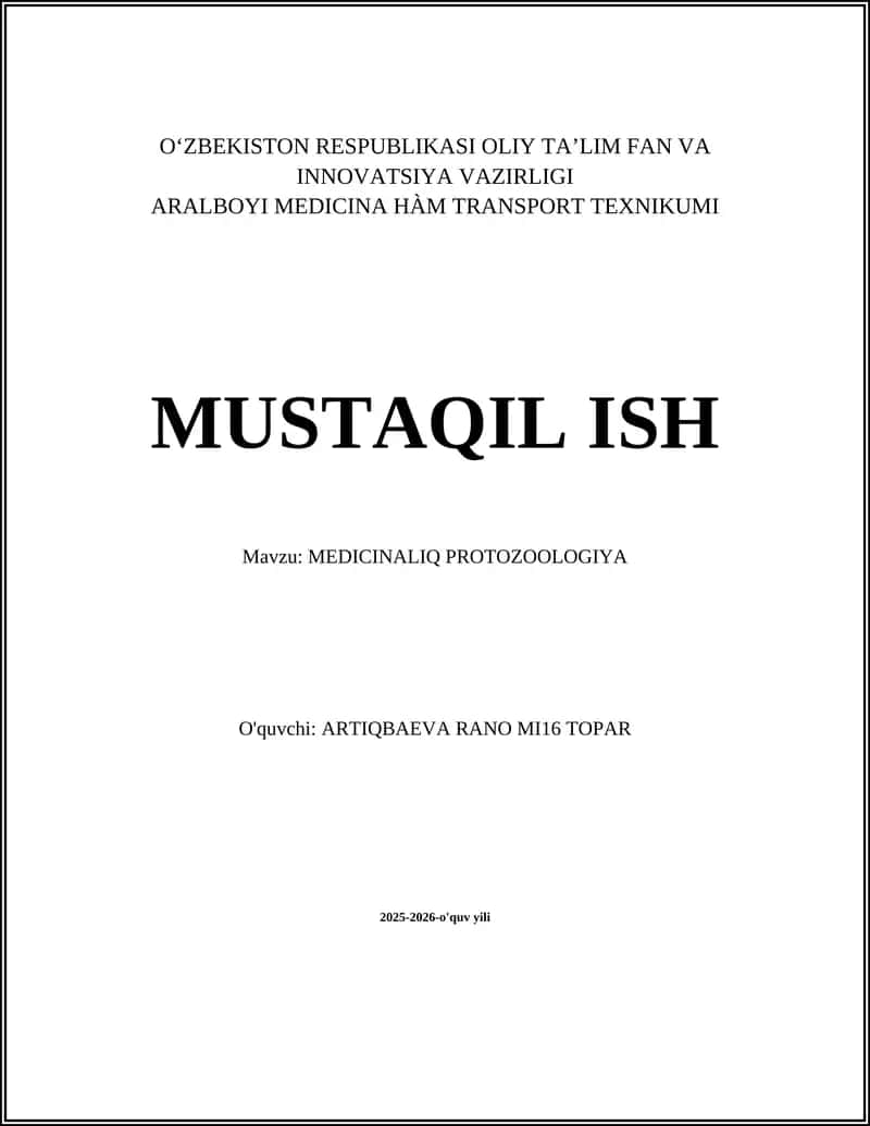 MEDICINALIQ PROTOZOOLOGIYA