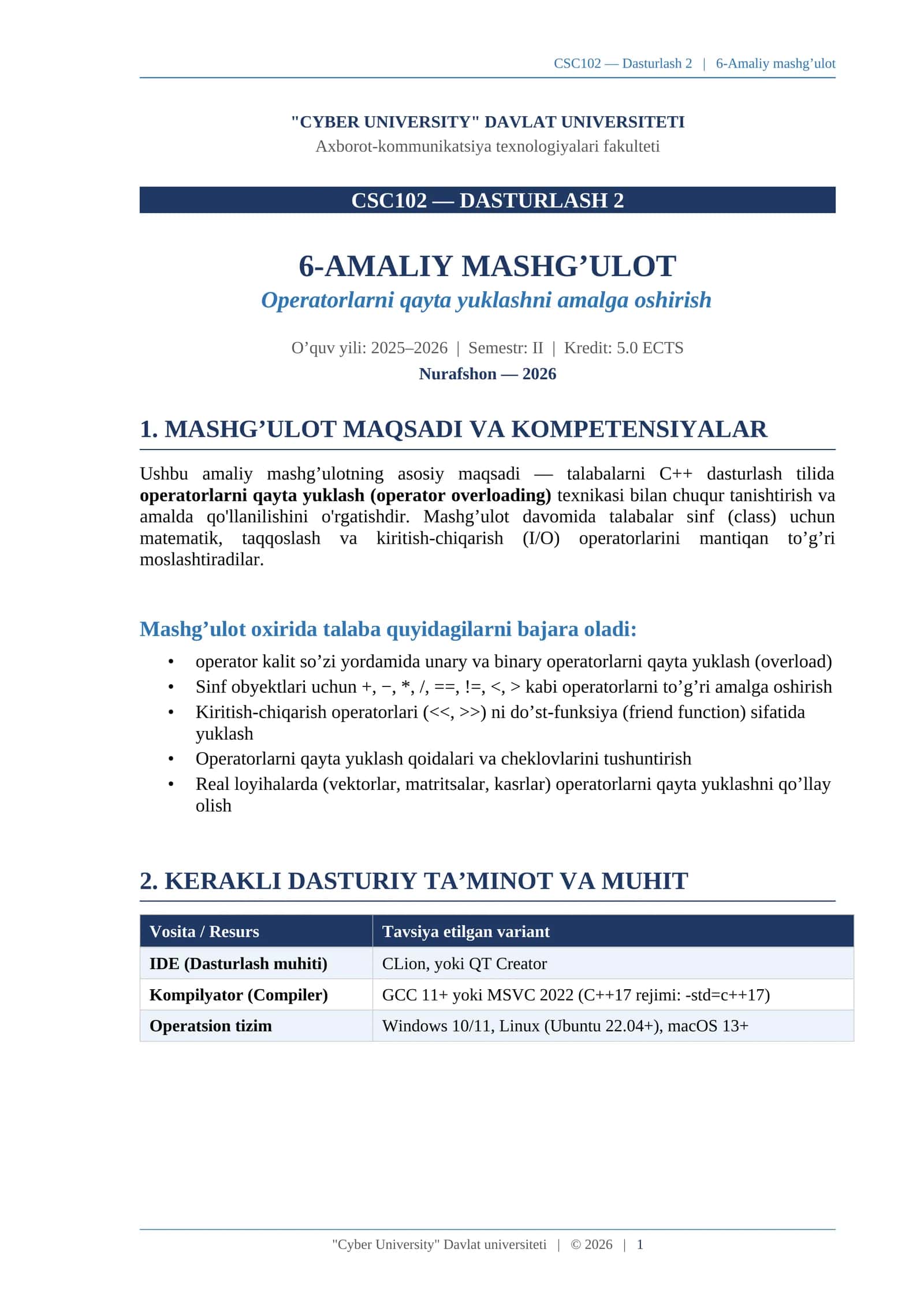 CSC102 — DASTURLASH 2