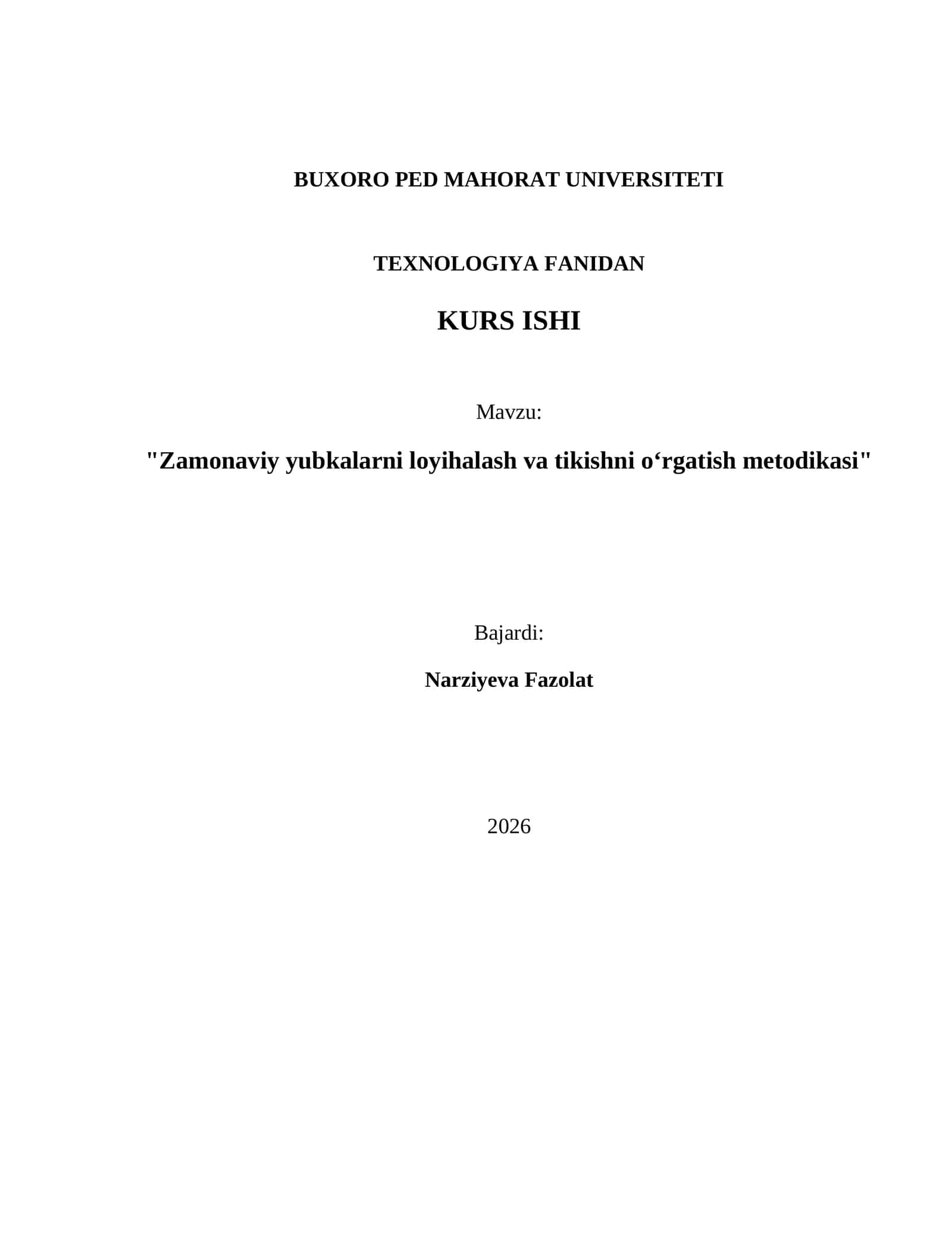 Zamonaviy yubkalarni loyihalash va tikishni oʻrgatish metodikasi