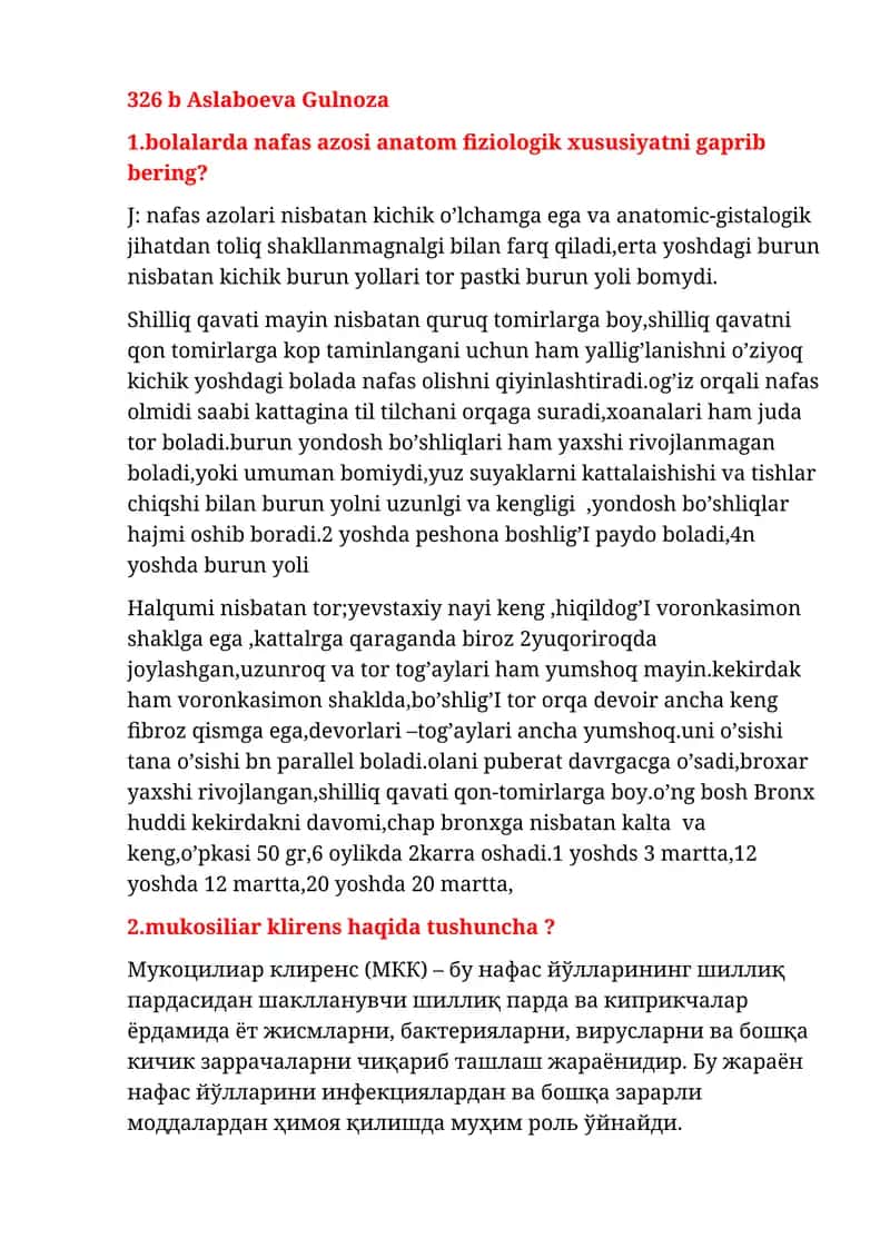 Nafas azosi anatom fiziologik xususiyat