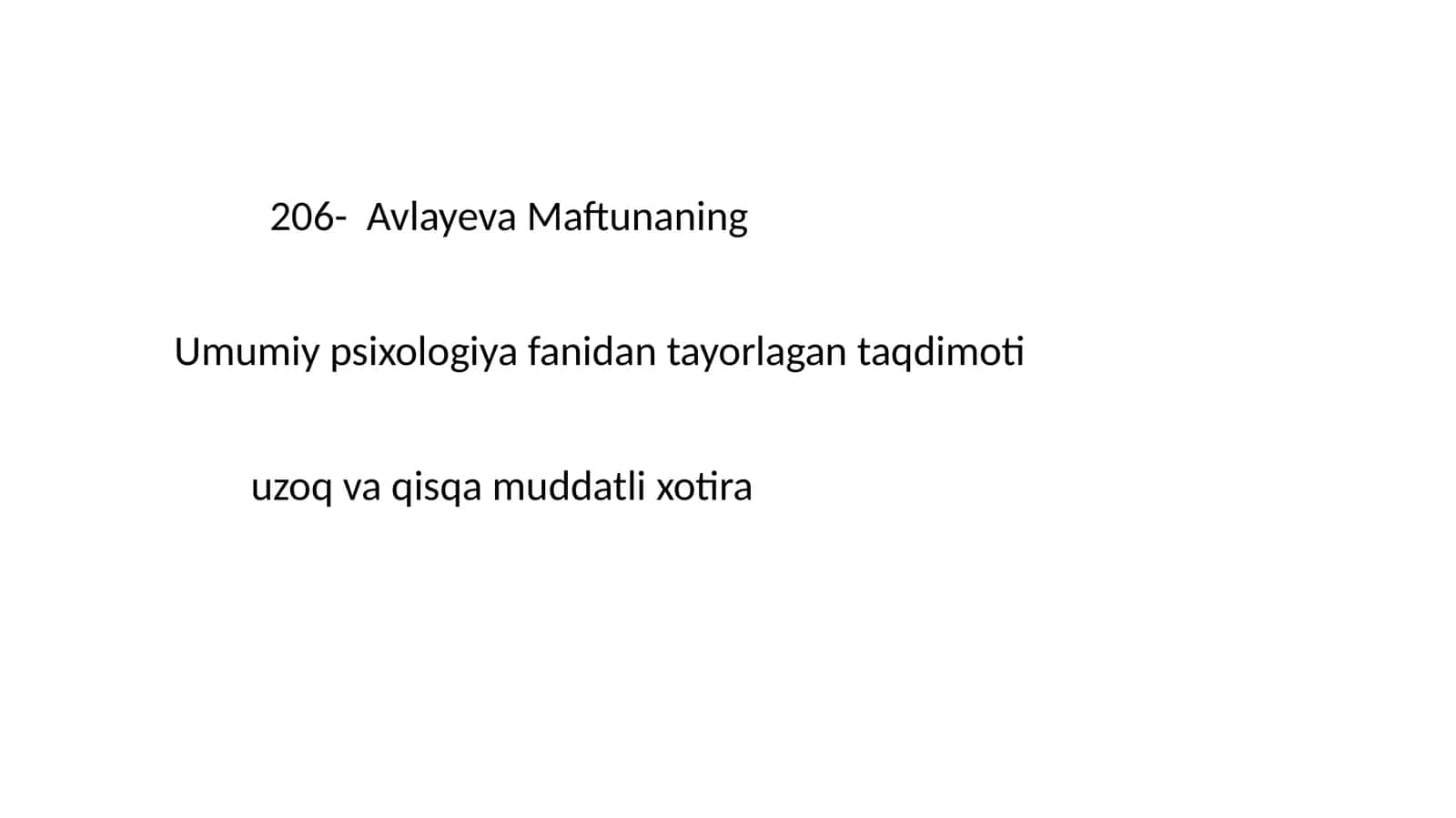 Avlayeva Maftunaning Umumiy psixologiya fanidan