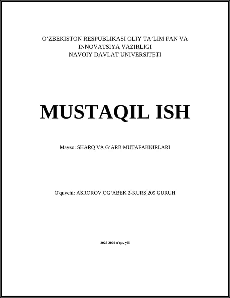 SHARQ VA GʻARB MUTAFAKKIRLARI