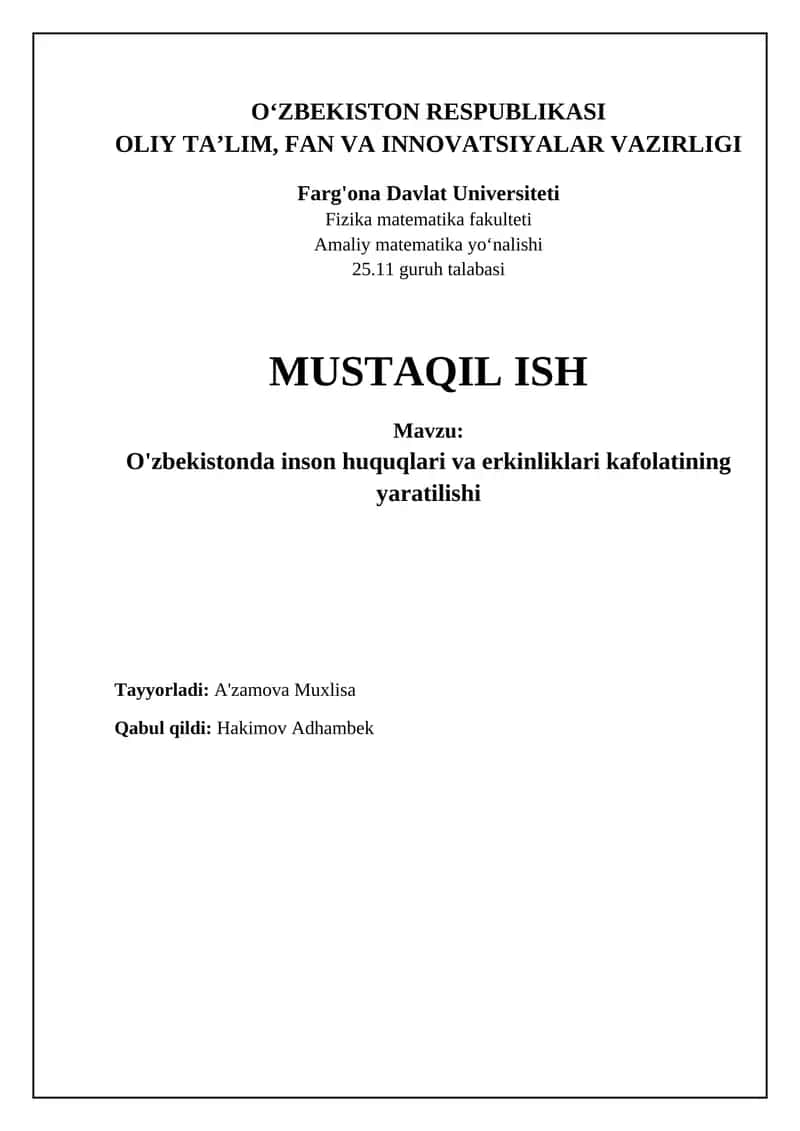 O'zbekistonda inson huquqlari va erkinliklarining kafolatlanishi: Asosiy yo'nalishlar