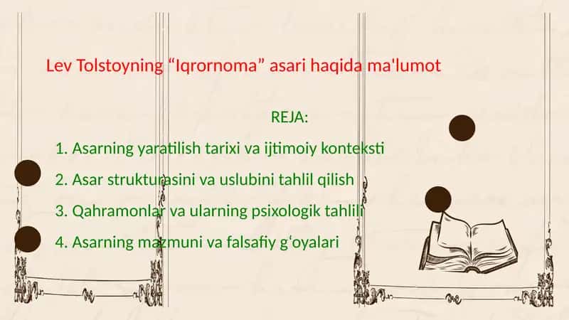 Lev Tolstoyning “Iqrornoma” asari haqidama'lumot