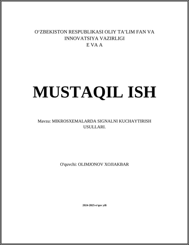 MIKROSXEMALARDA SIGNALNI KUCHAYTIRISH USULLARI
