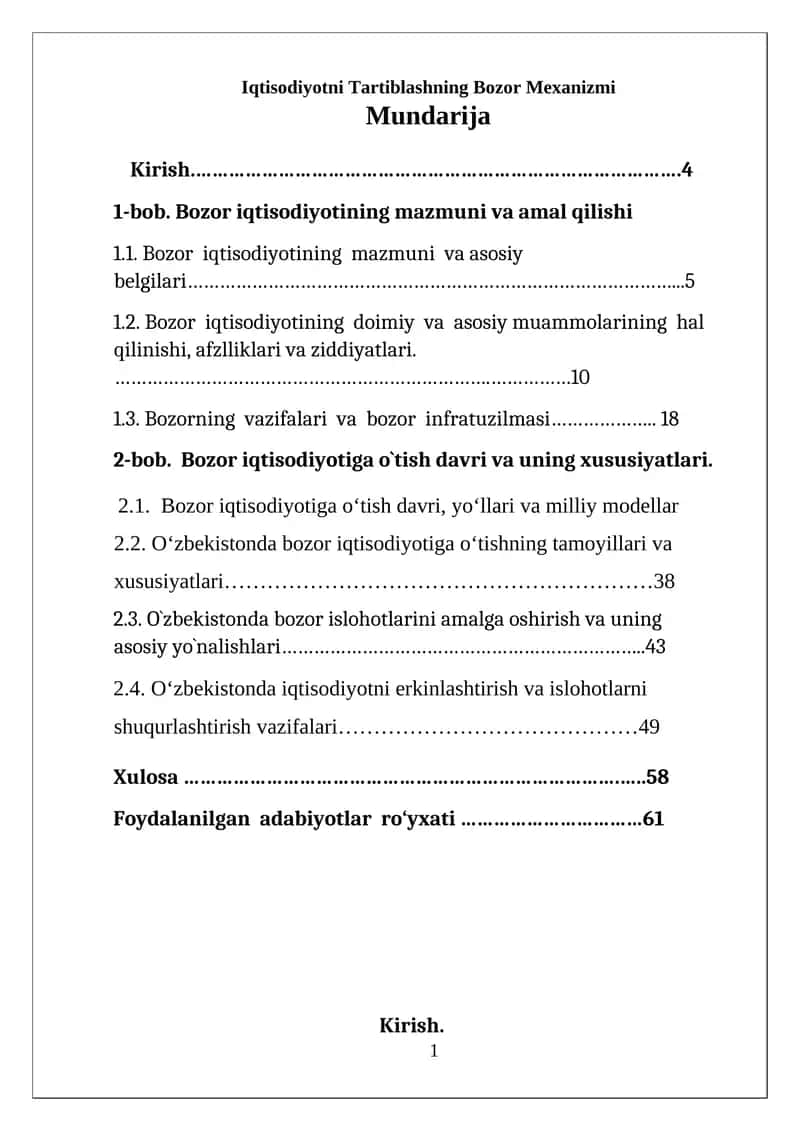 Iqtisodiyotni Tartiblashning Bozor Mexanizmi
