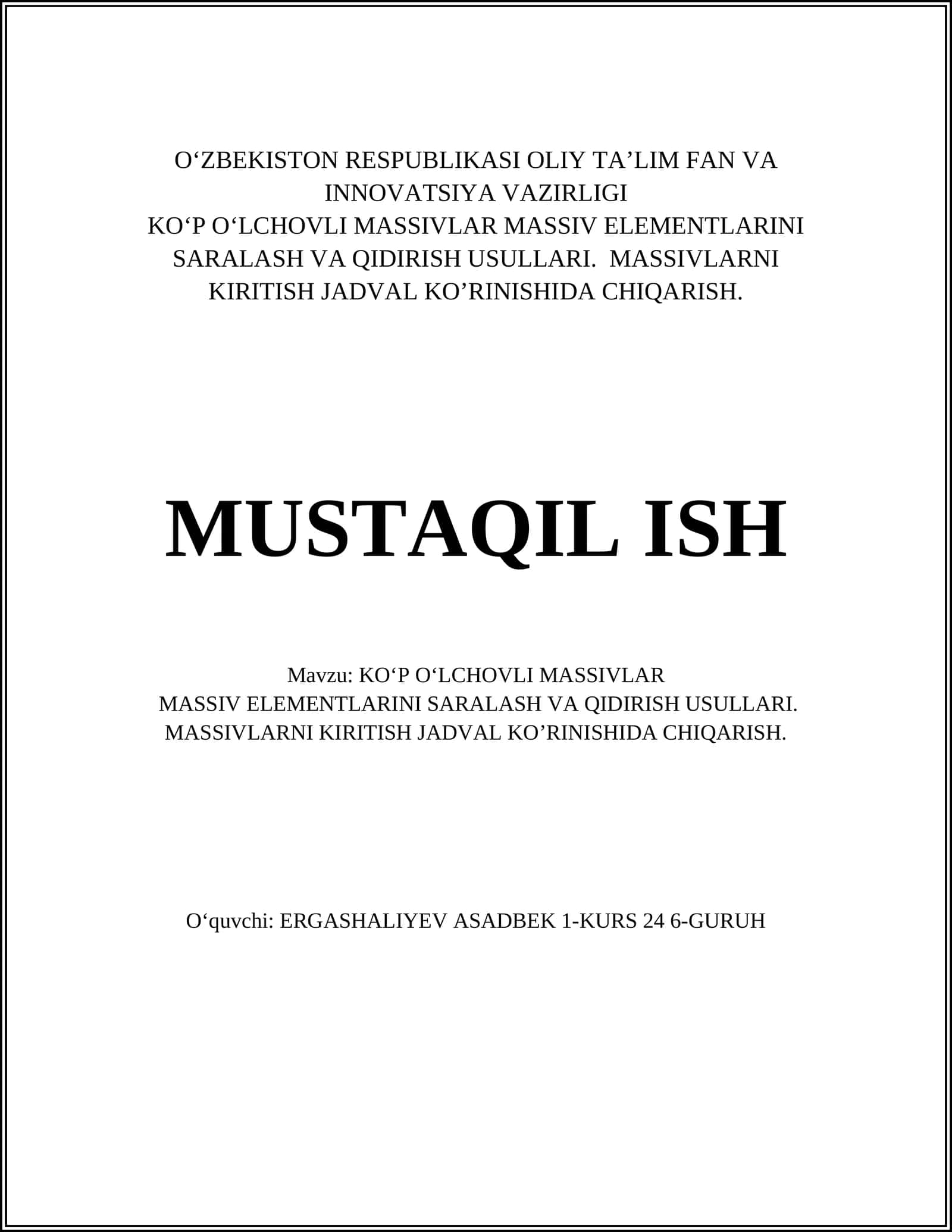 KOʻP OʻLCHOVLI MASSIVLAR