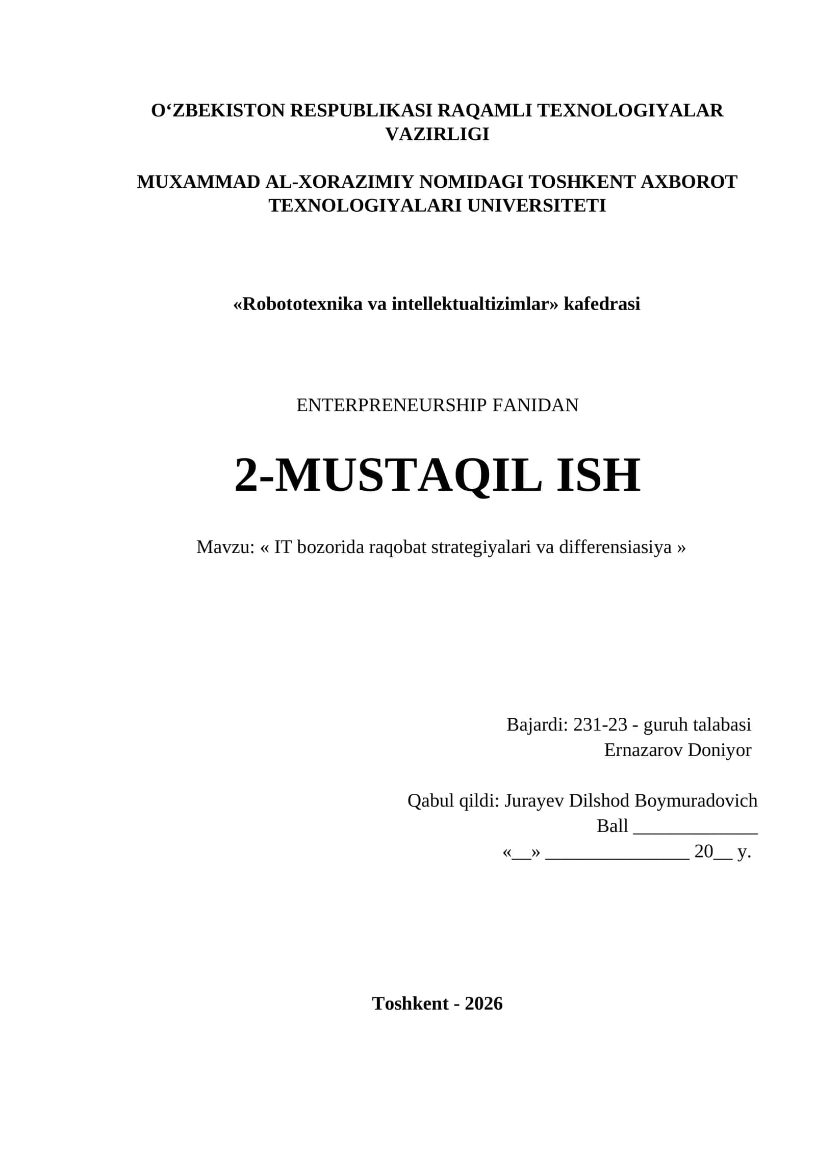 IT bozorida raqobat strategiyalari va differensiasiya