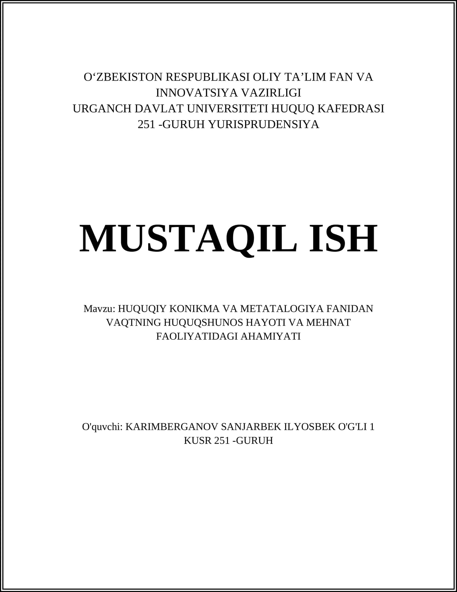 Huquqiy Ko‘nikmalar va Metodologiya Nuqtai Nazaridan Huquqshunosning Vaqtni Boshqarish Tamoyillari