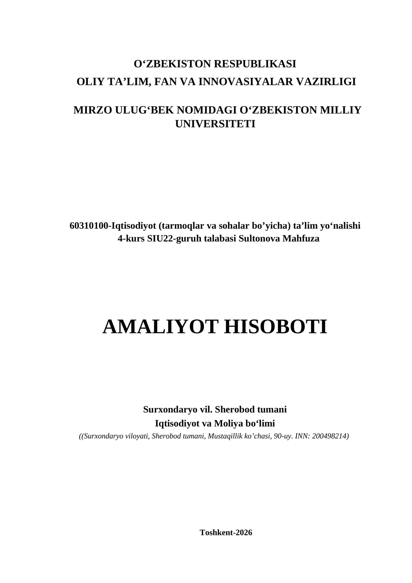 Surxondaryo vil. Sherobod tumani Iqtisodiyot va Moliya boʻlimi