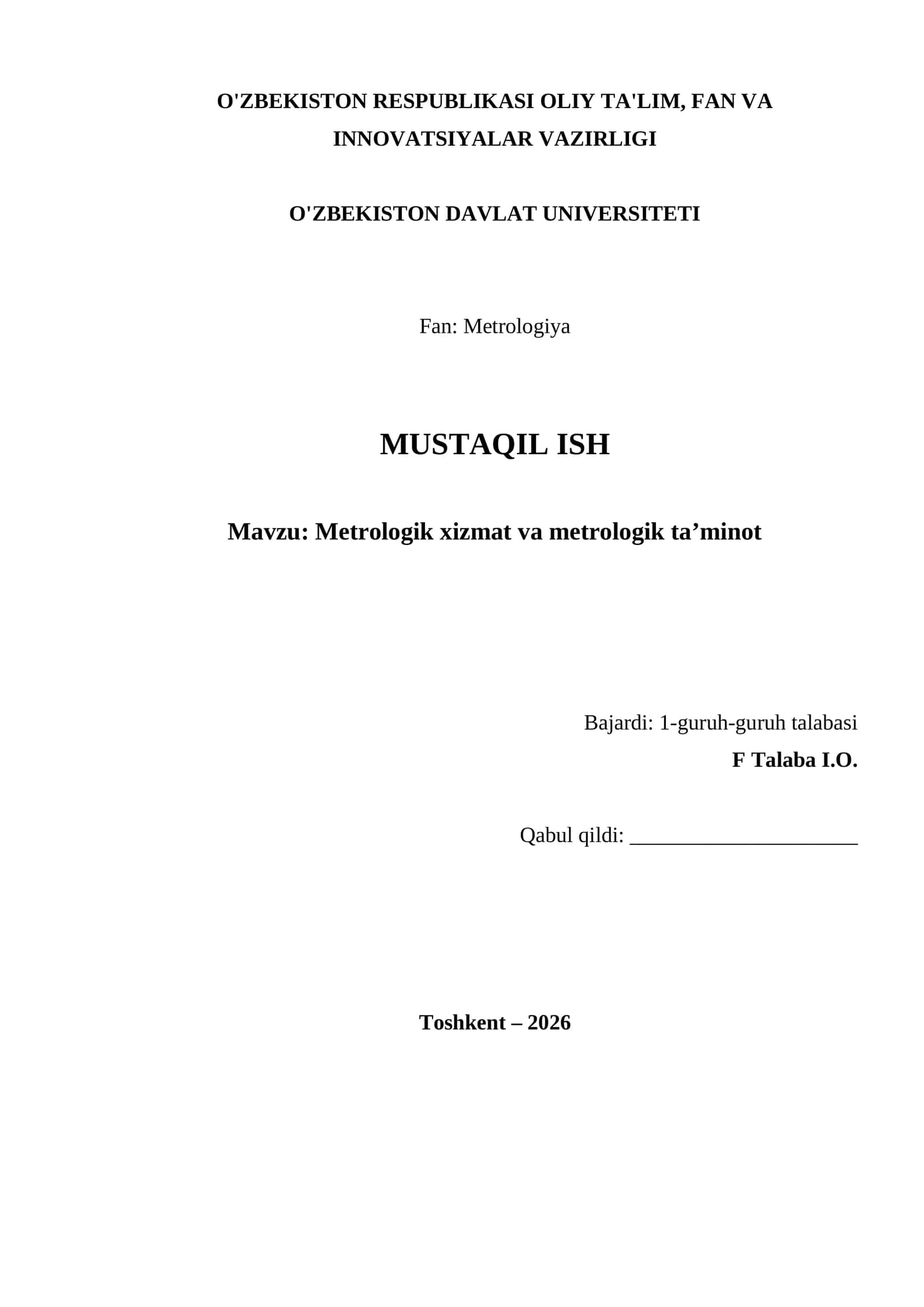 Metrologik xizmat va metrologik ta’minot