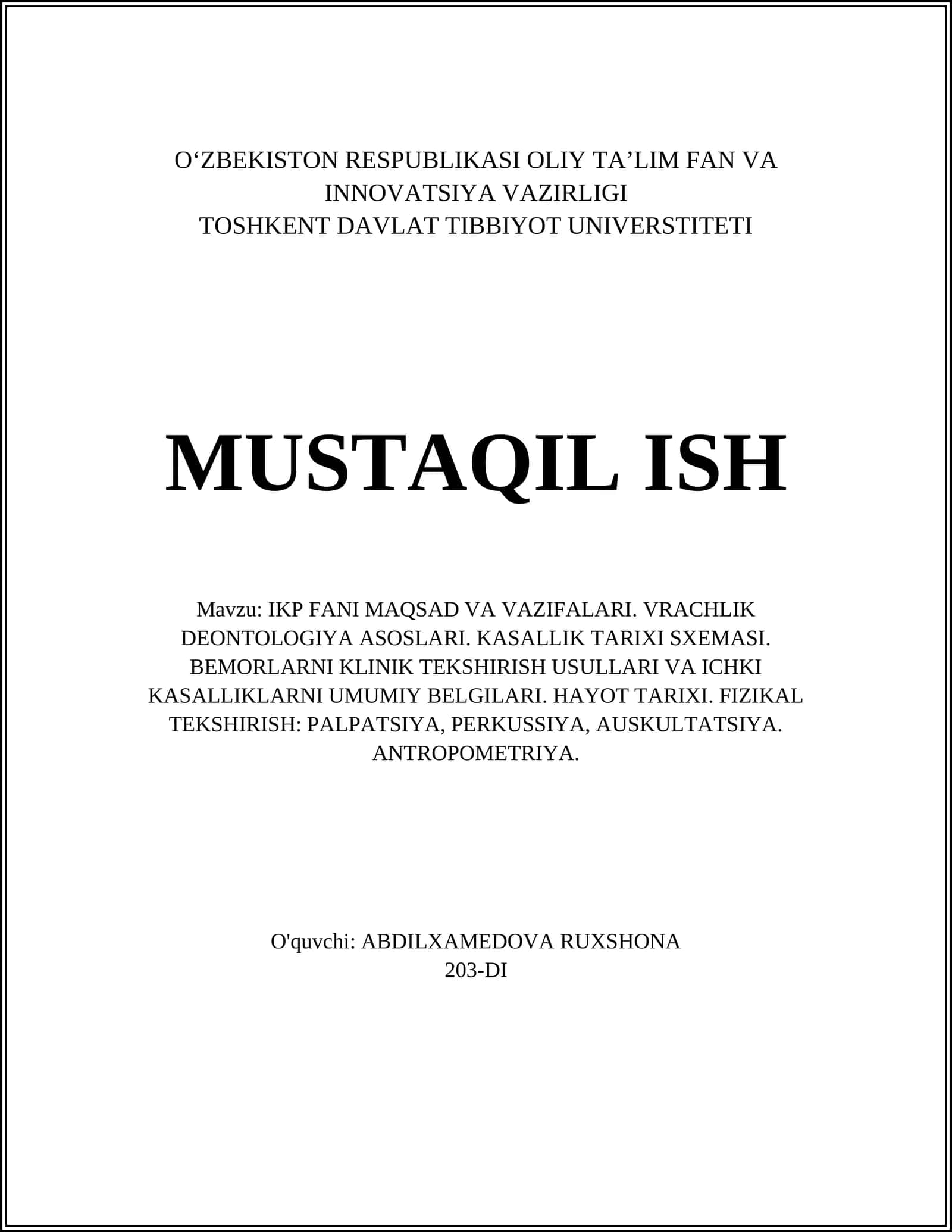IKP FANI MAQSAD VA VAZIFALARI
