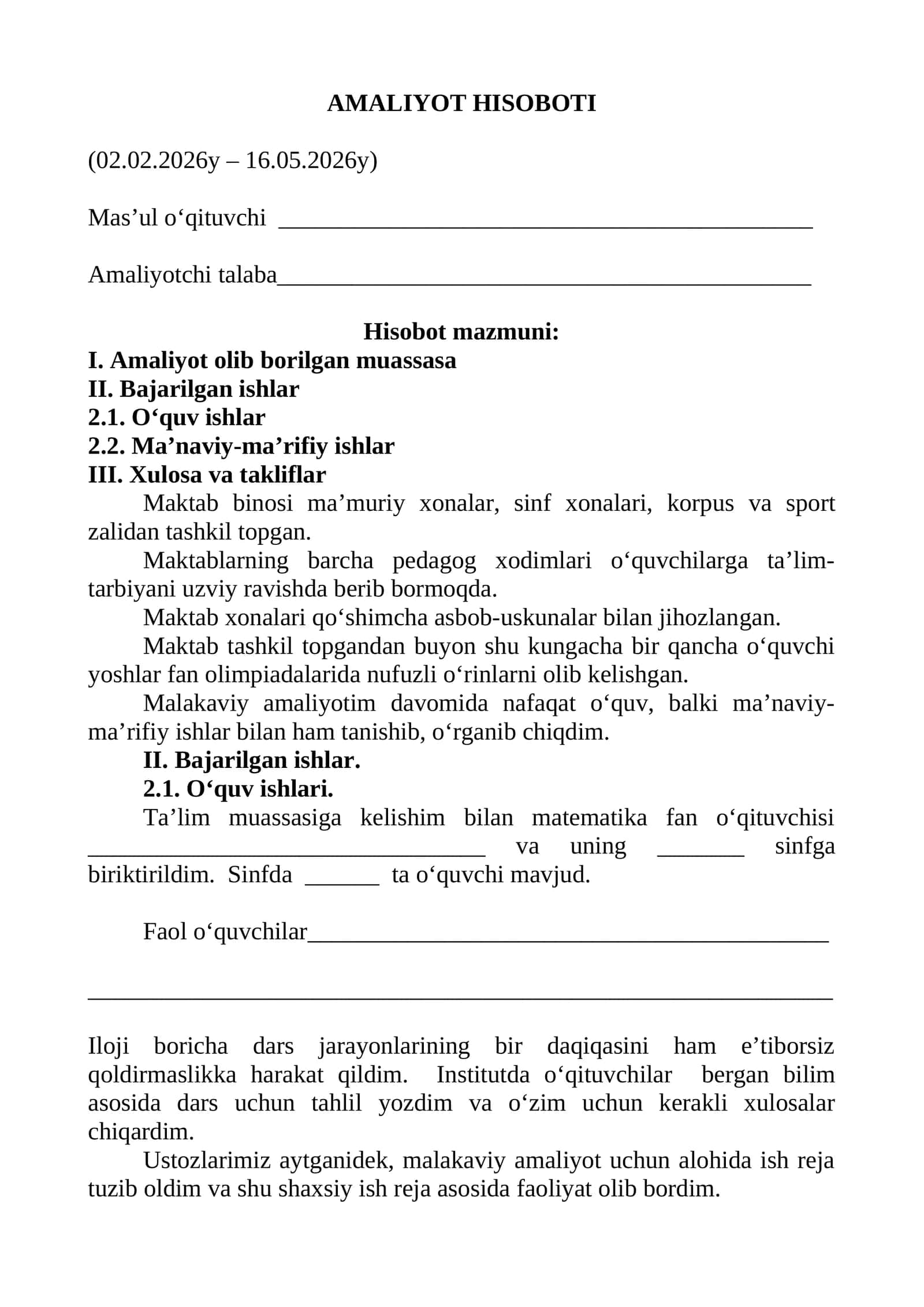 AMALIYOT HISOBOTI